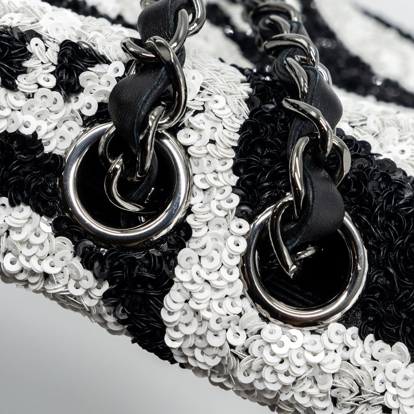 Chanel 21P Limited Edition Flap Bag Sequins/ Satin Black/ White