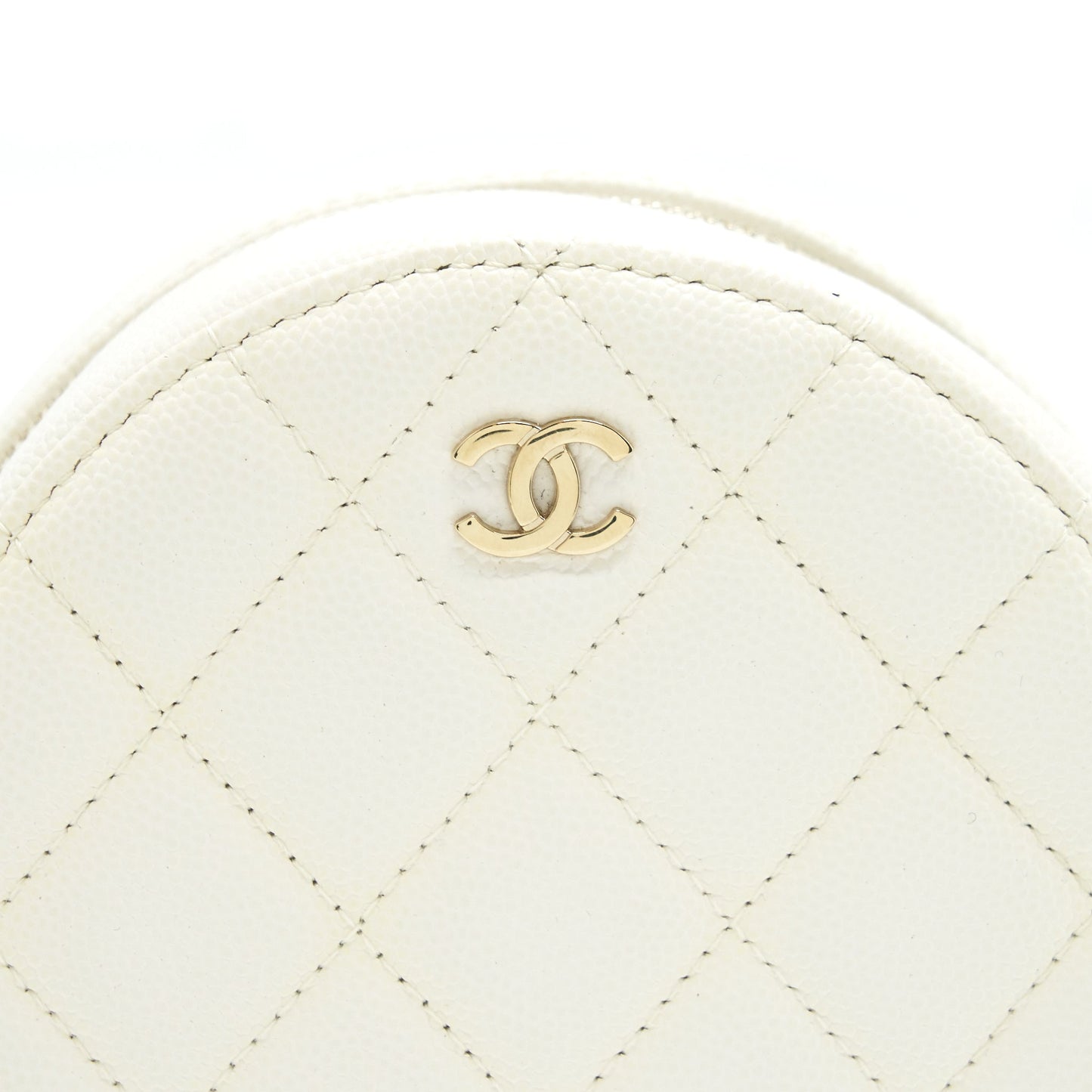 Chanel mini round Bag with Chain Caviar White L