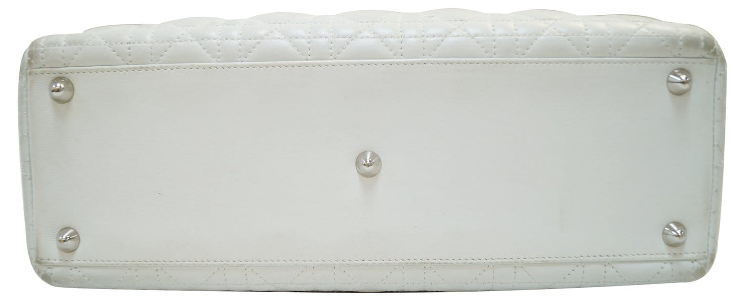 CHRISTIAN DIOR White Lambskin Leather Large Lady Dior Shoulder Bag - FINAL CALL