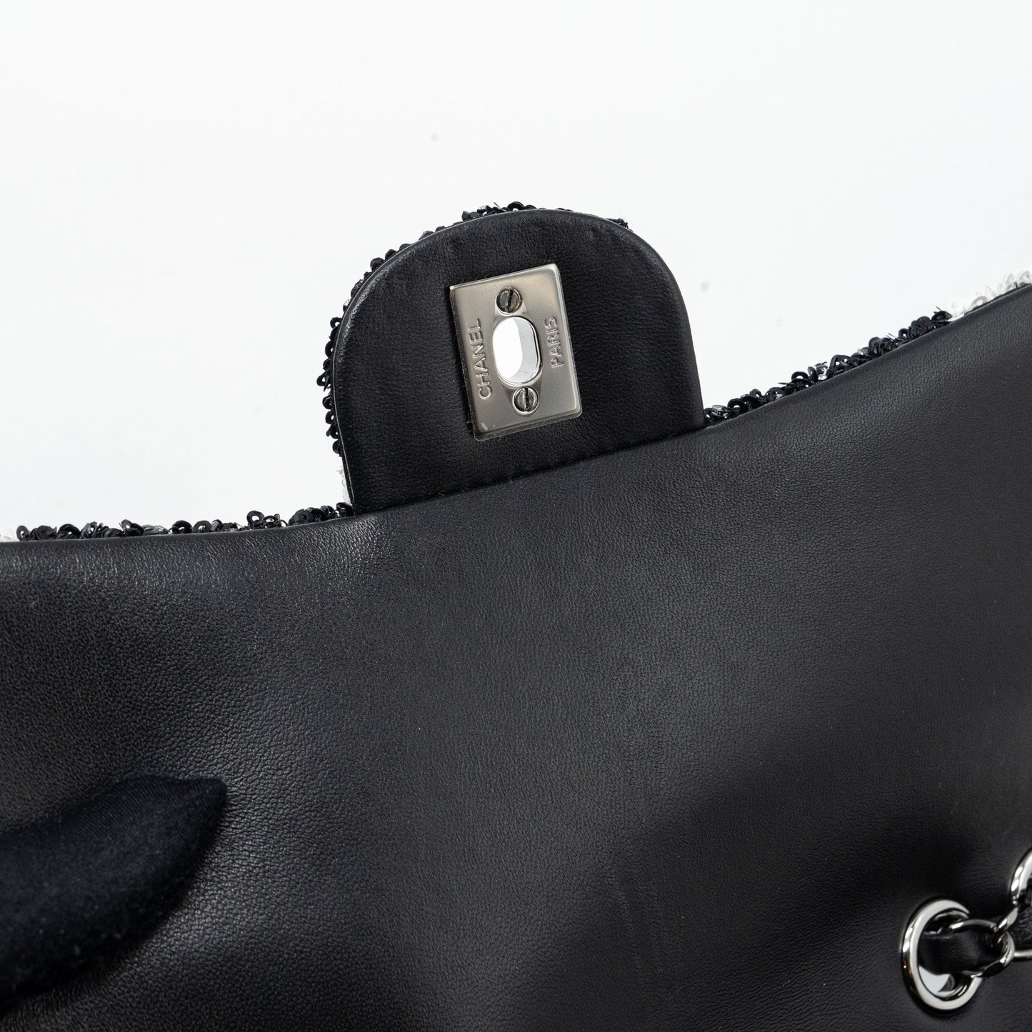Chanel 21P Limited Edition Flap Bag Sequins/ Satin Black/ White