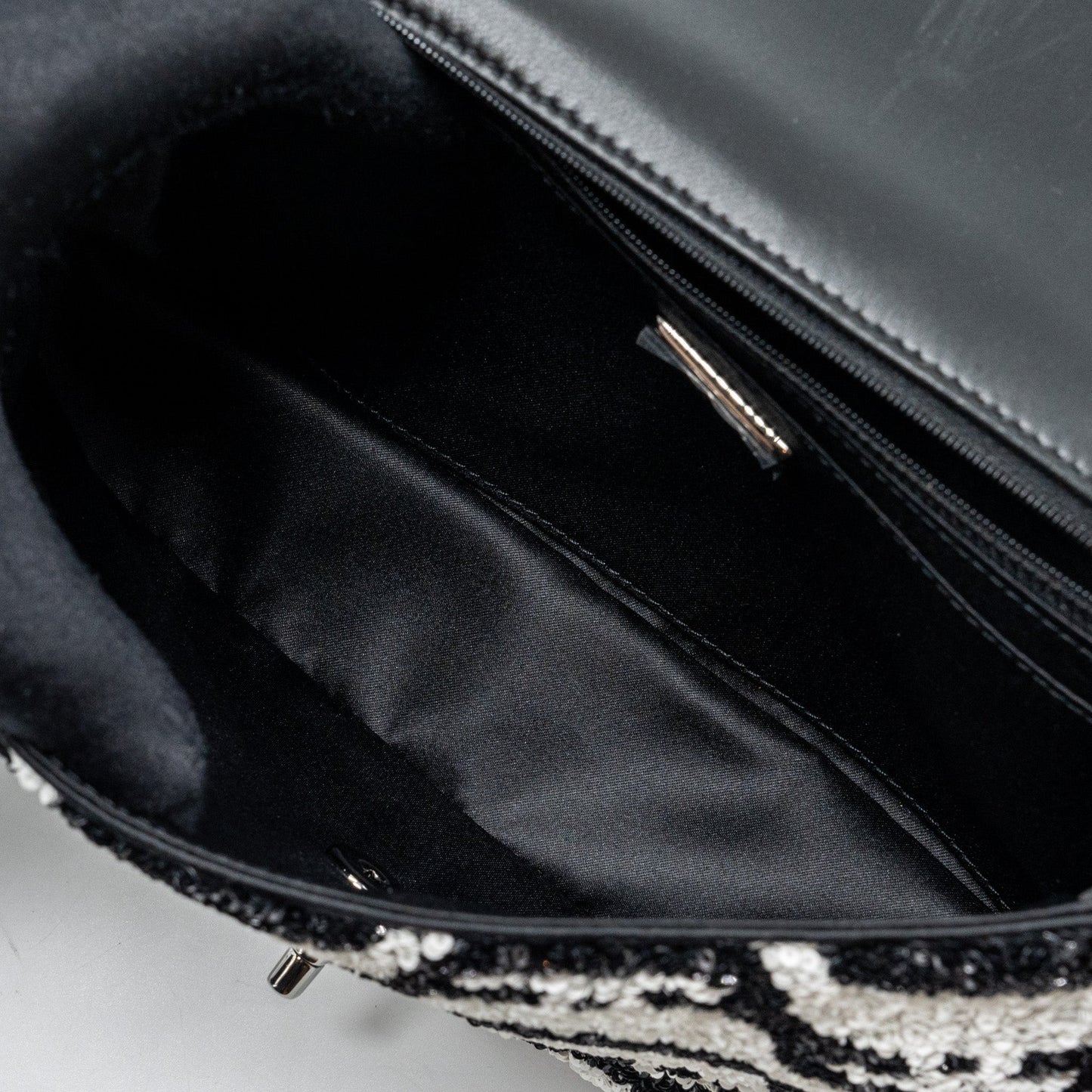 Chanel 21P Limited Edition Flap Bag Sequins/ Satin Black/ White