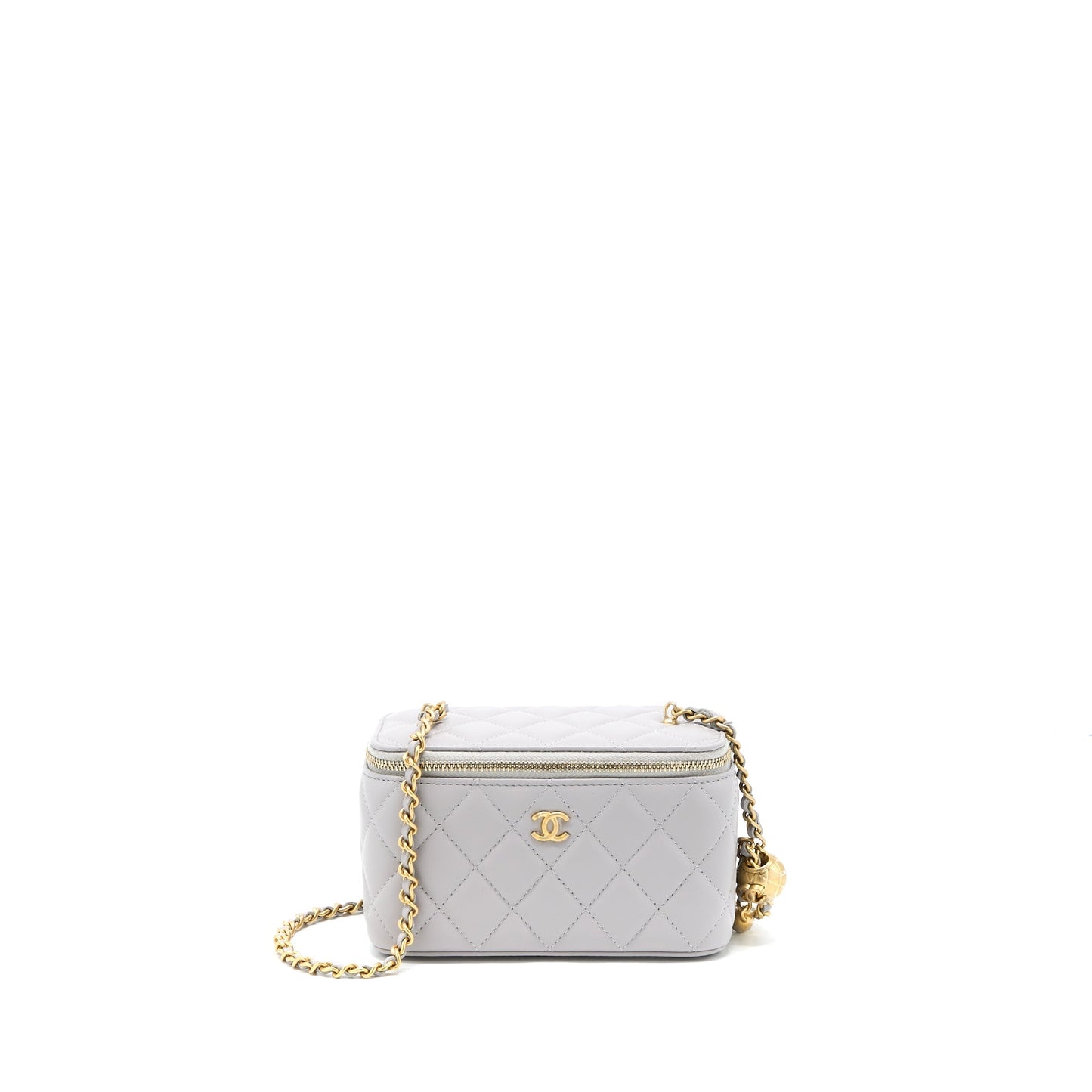 Chanel 22B Pearl Crush Long Vanity with Chain Lambskin Grey