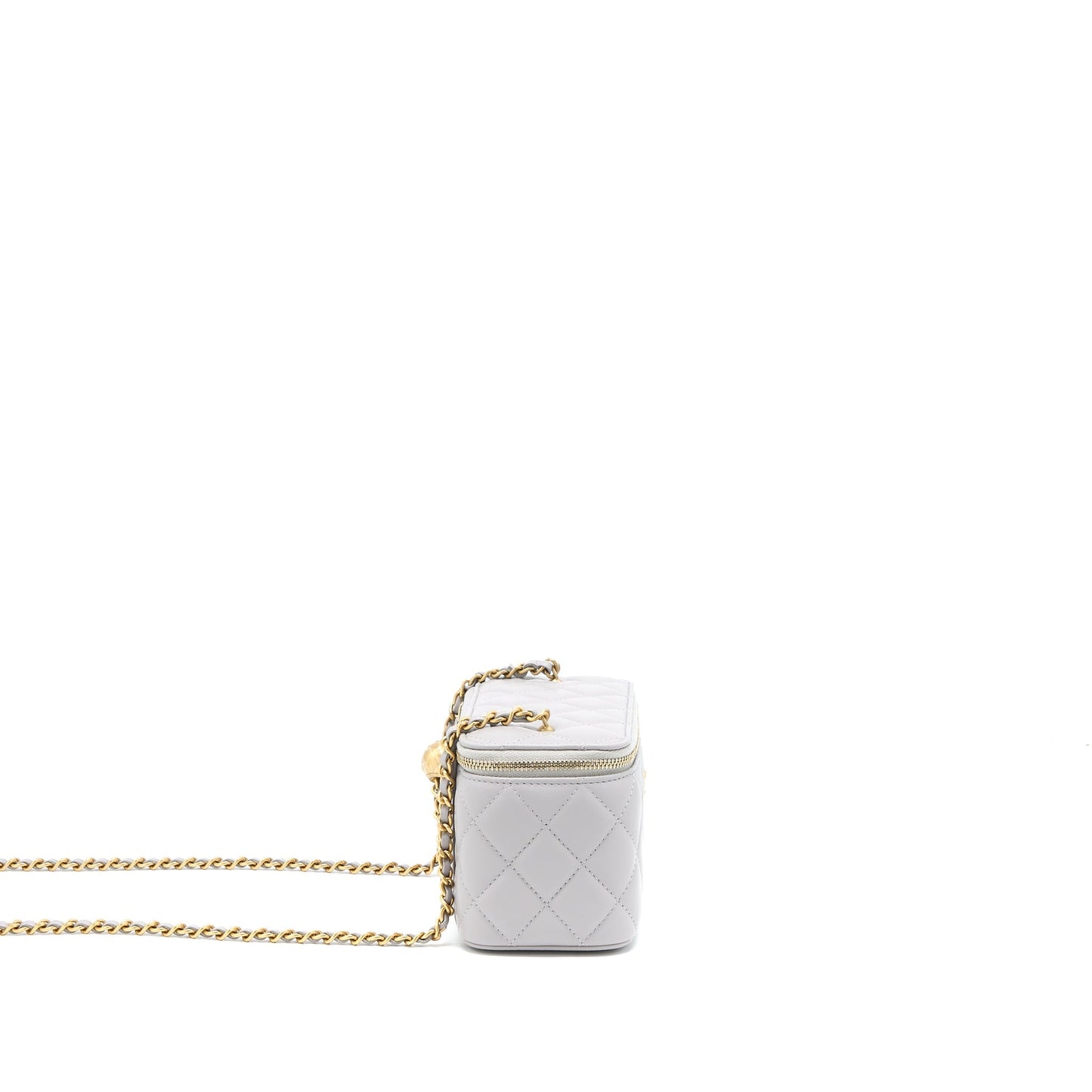 Chanel 22B Pearl Crush Long Vanity with Chain Lambskin Grey