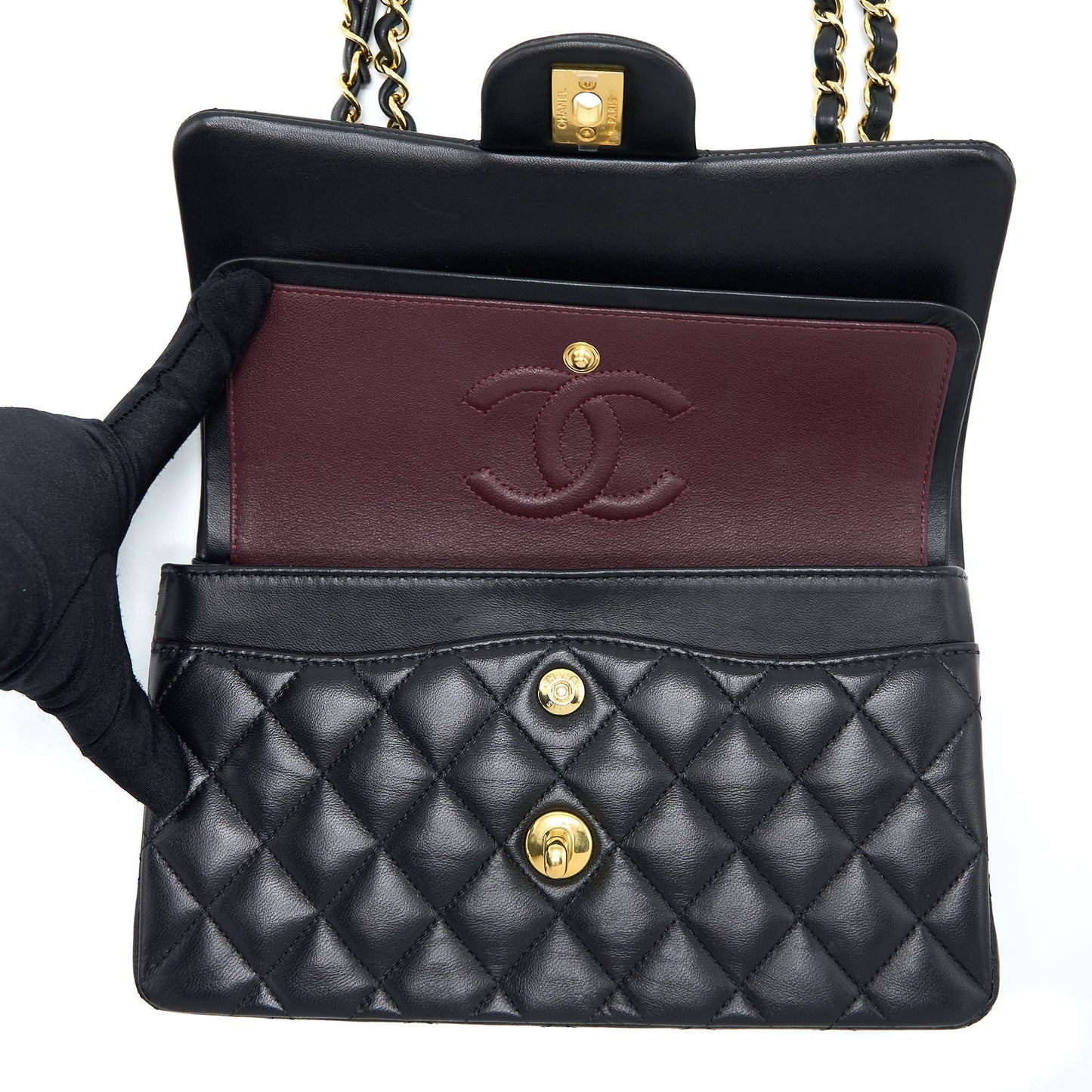 Chanel Small Classic Double Flap Bag Lambskin Black  (Microchip)