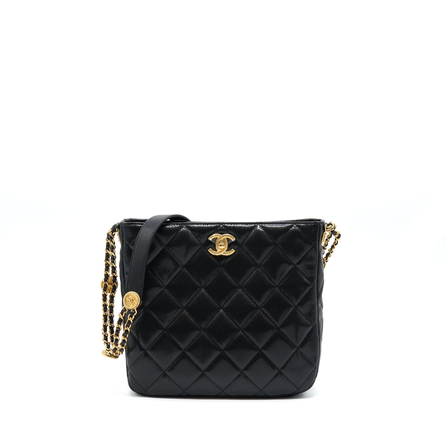 Chanel 22A Twist Your Buttons Hobo Shoulder Bag Caviar Black
