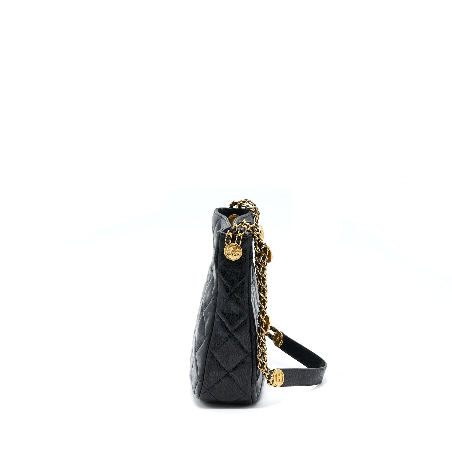 Chanel 22A Twist Your Buttons Hobo Shoulder Bag Caviar Black