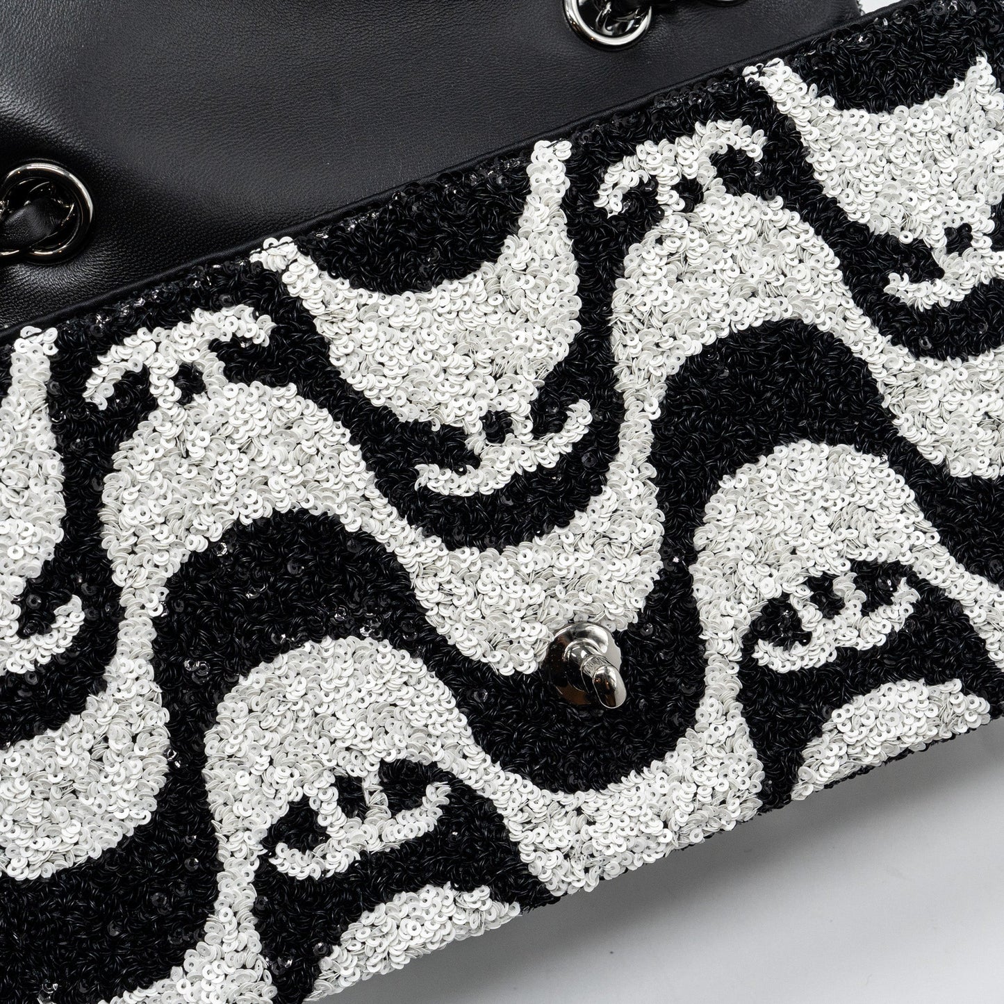 Chanel 21P Limited Edition Flap Bag Sequins/ Satin Black/ White