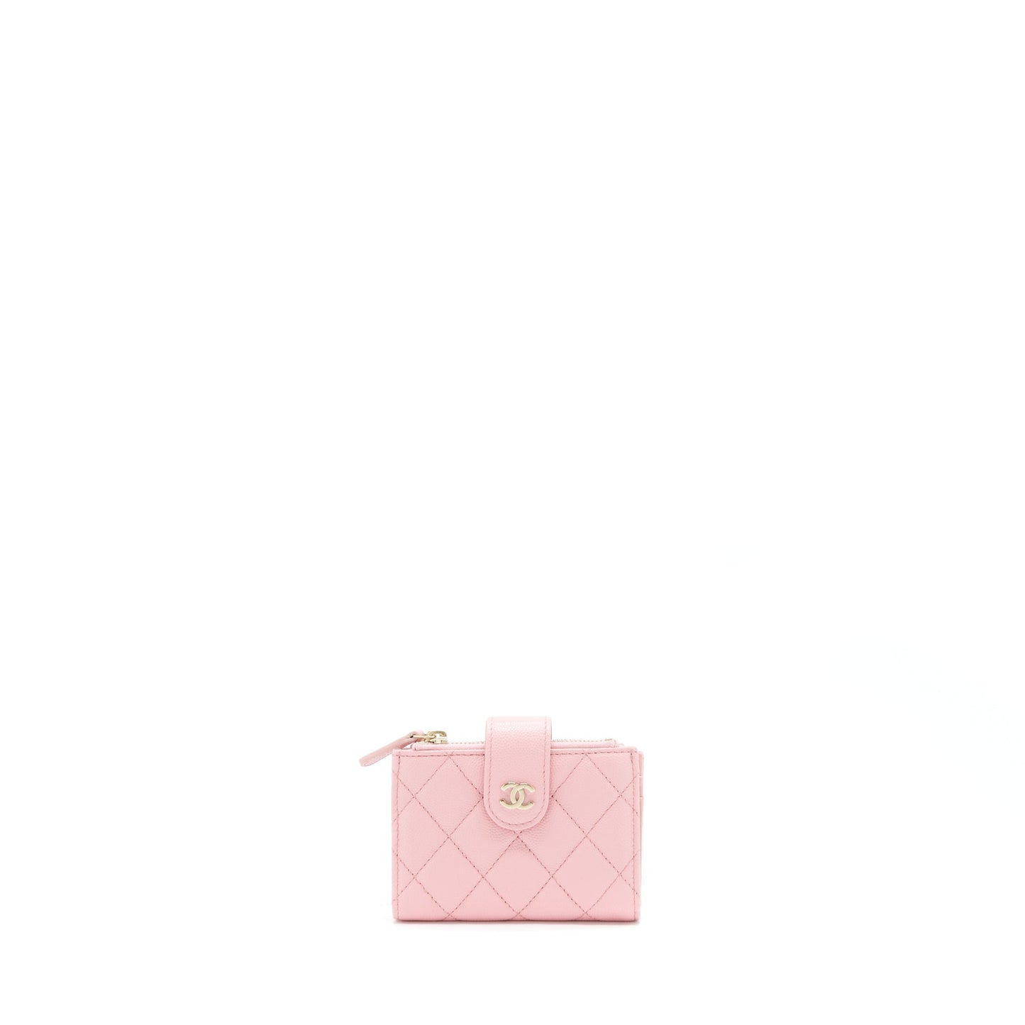 Chanel Double Zip Card Holder Caviar Pink L