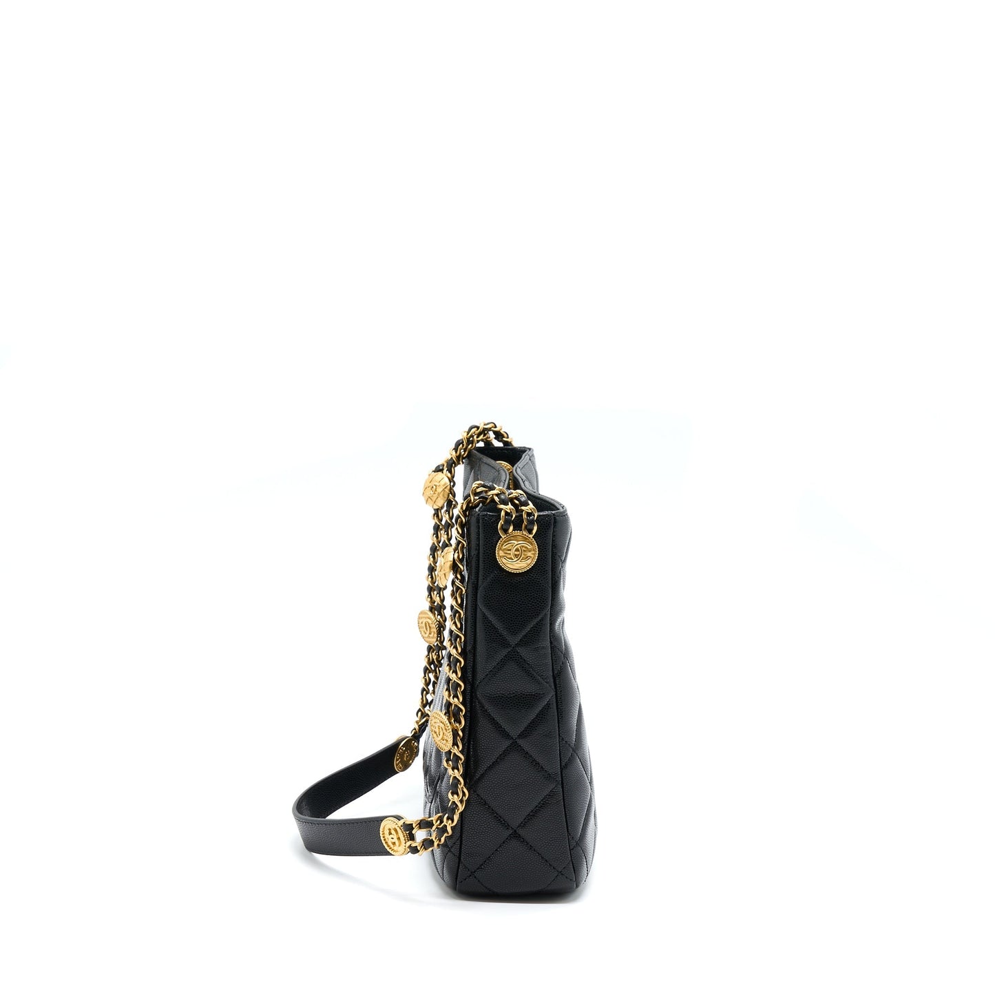 Chanel 22A Twist Your Buttons Hobo Shoulder Bag Caviar Black