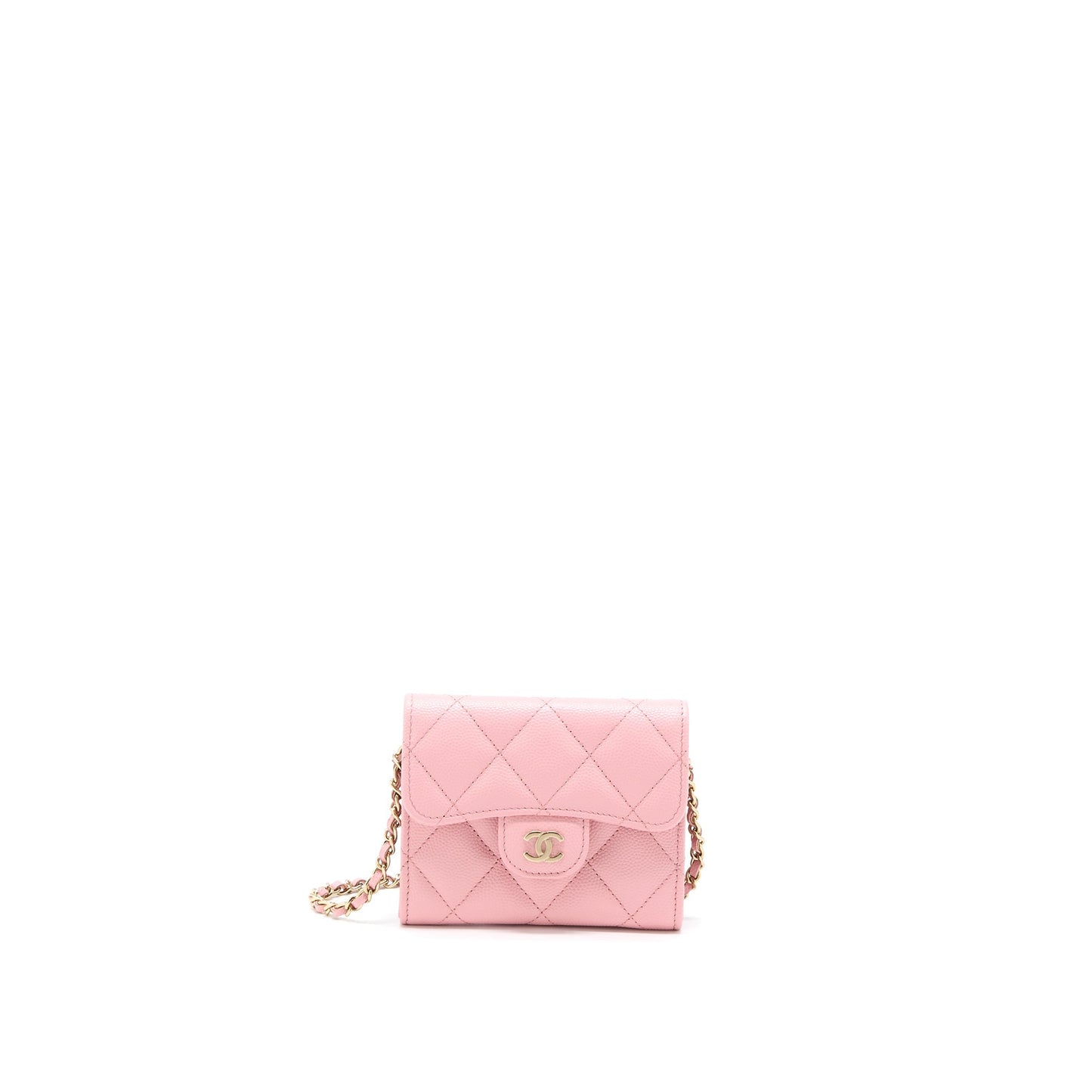 Chanel 22C Flap Card Holder with Chain Caviar Pink L
