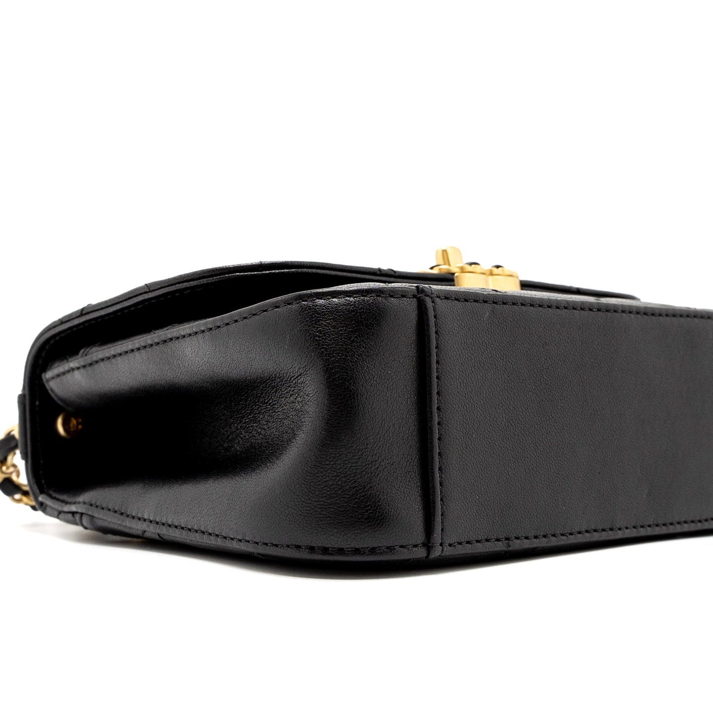 Chanel Top Handle Flap Bag Detailed Logo Goatskin Black