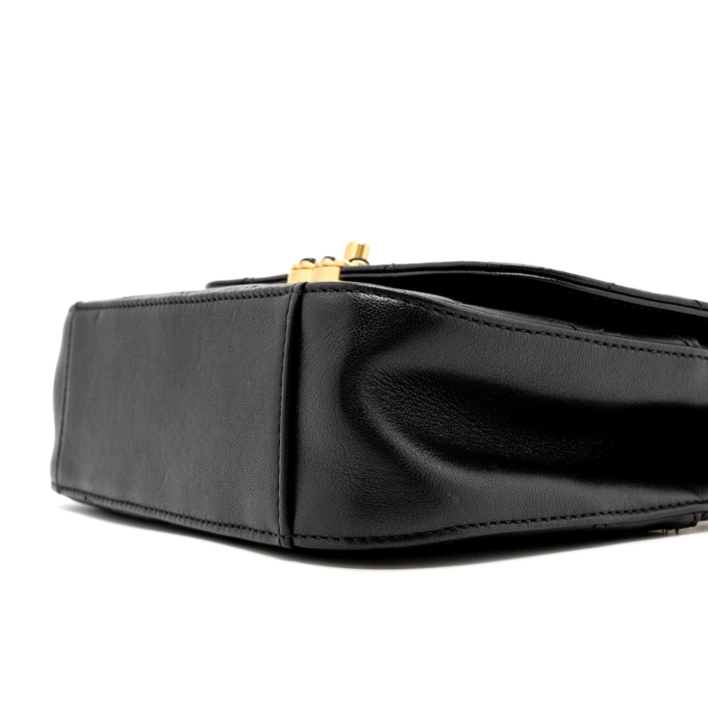 Chanel Top Handle Flap Bag Detailed Logo Goatskin Black