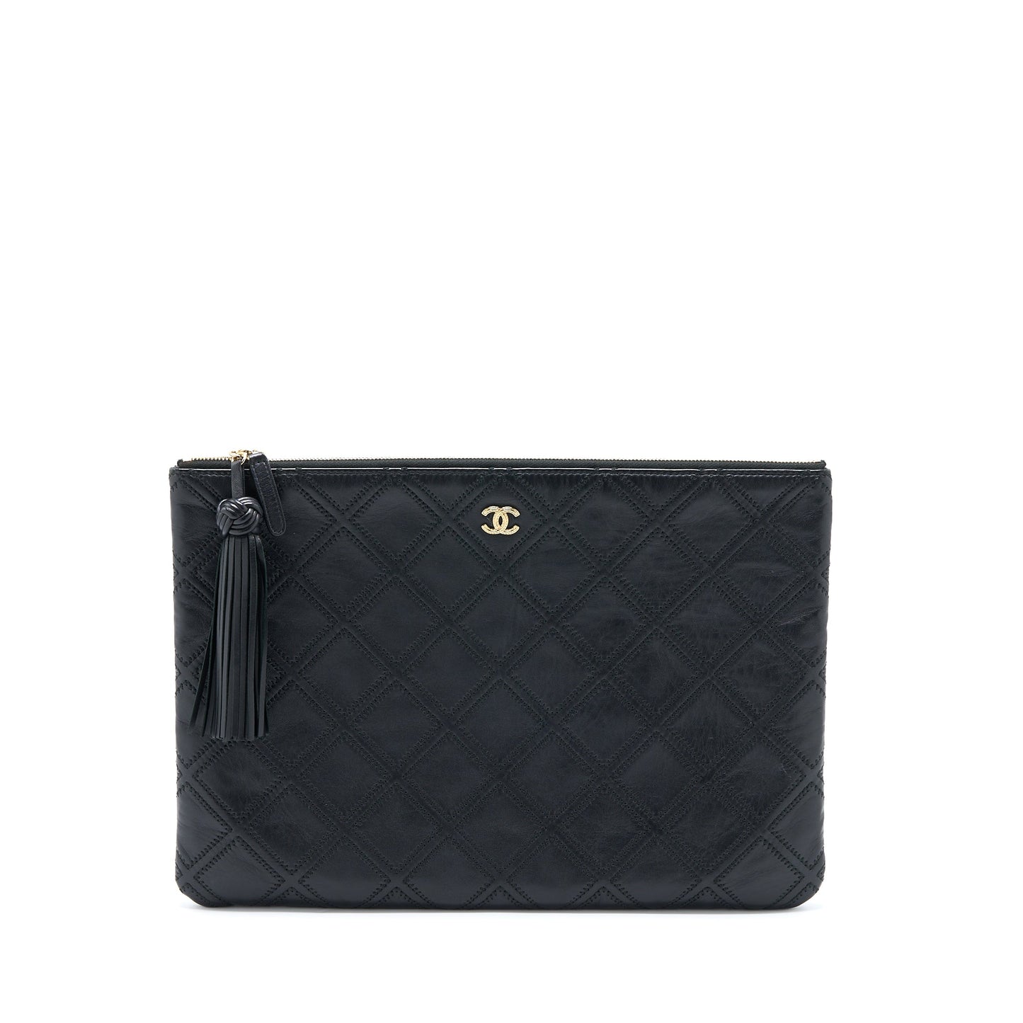 Chanel Quilted Pouch with Tassel Black L
