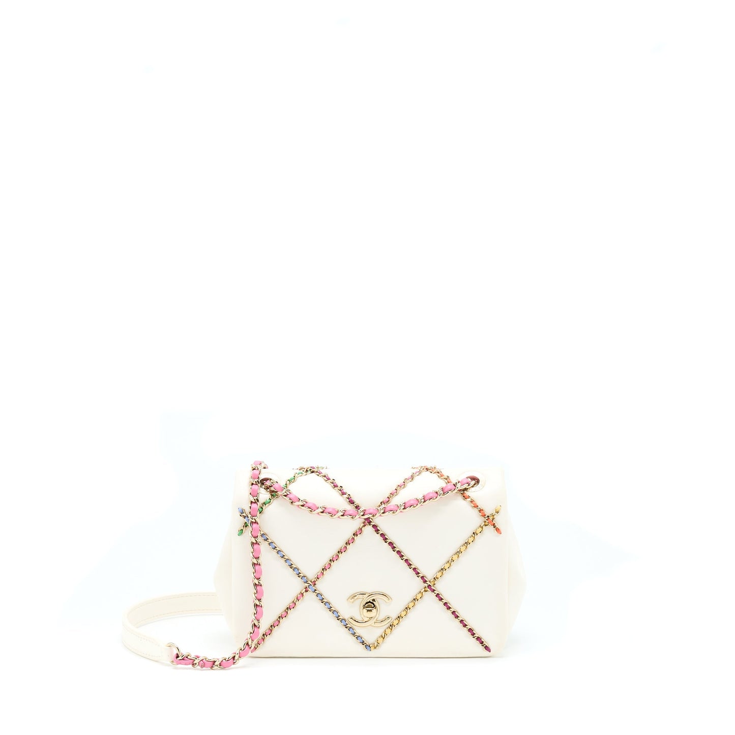 Chanel Small Flap Bag Lambskin White/Multicolor L