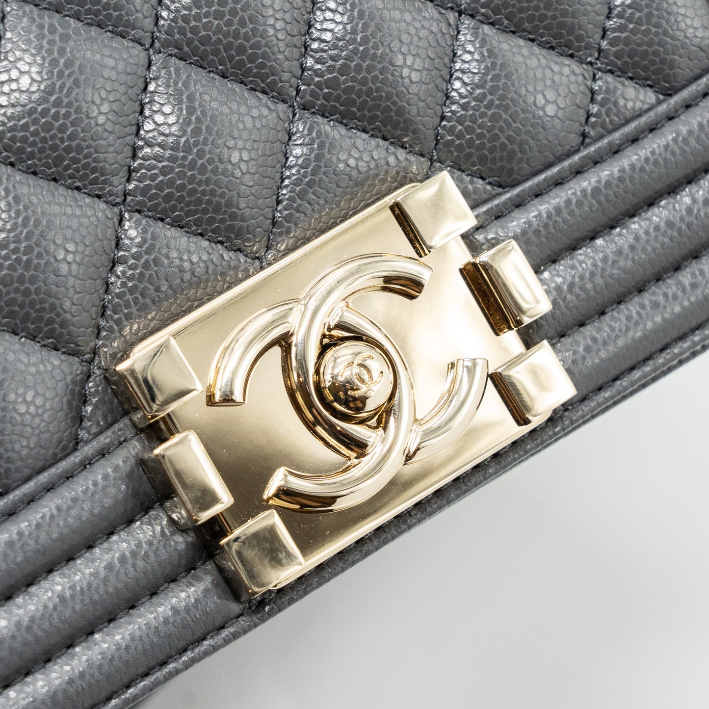 Chanel small boy bag caviar grey L (microchip)