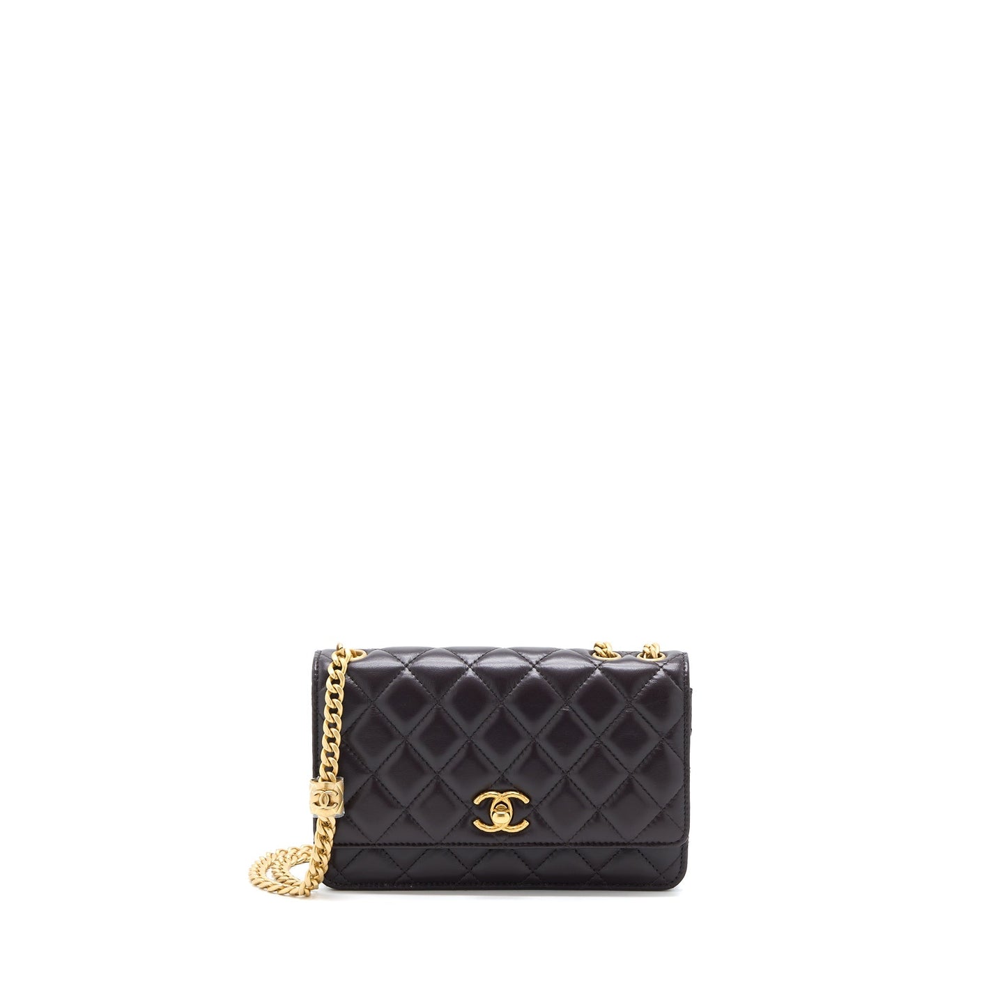 Chanel Gold Pillar Wallet On Chain Lambskin Dark Brown Brushed (Microchip)