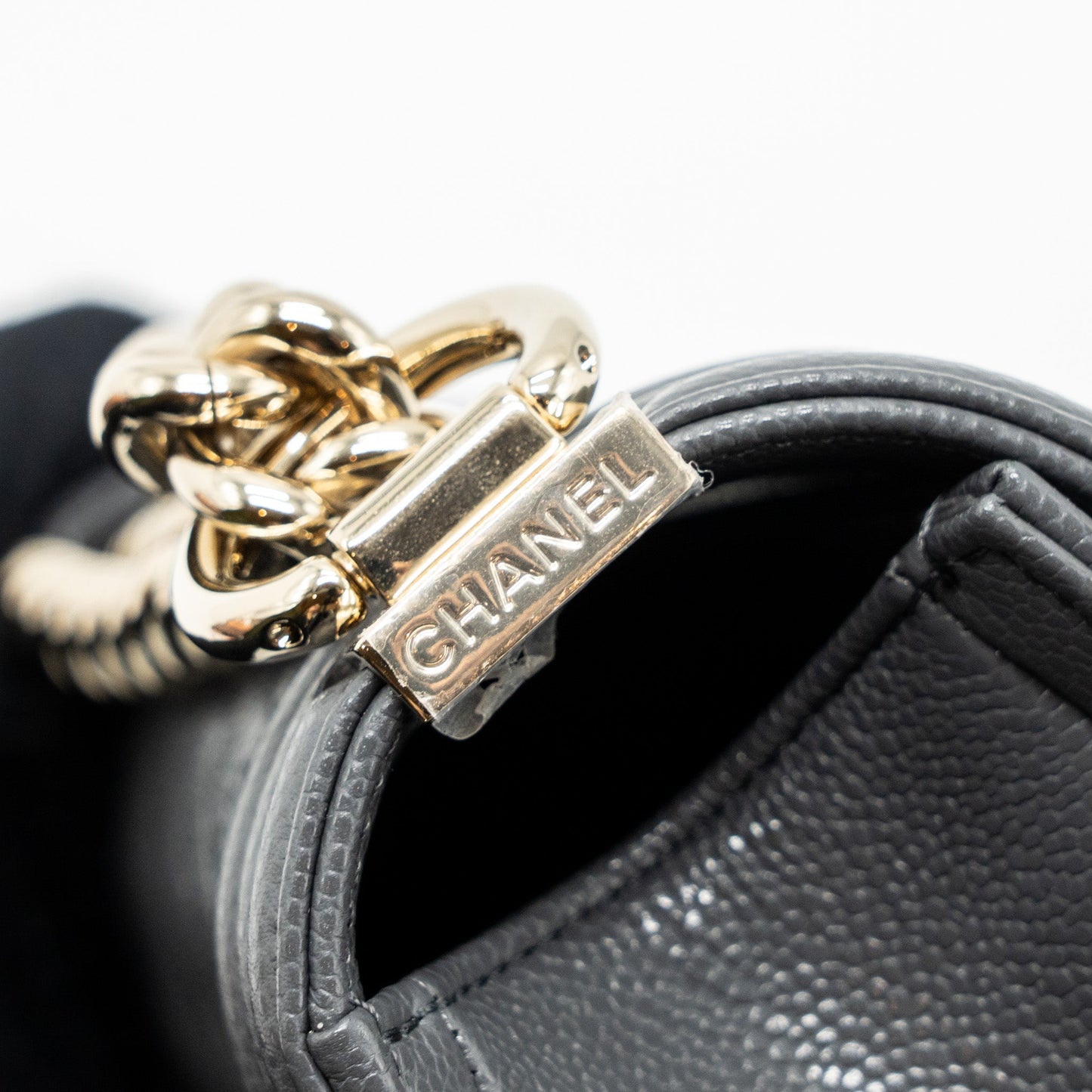 Chanel small boy bag caviar grey L (microchip)