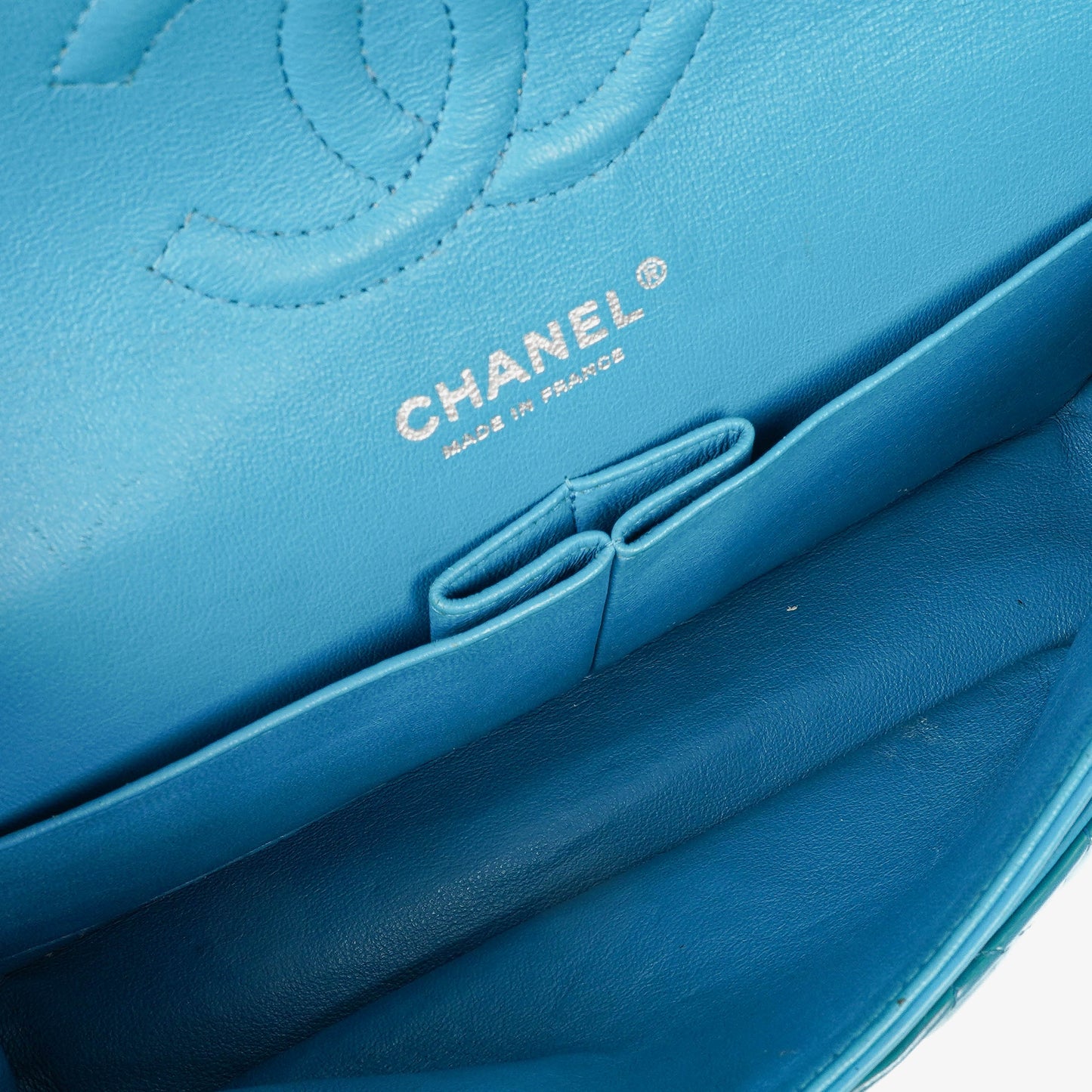 Chanel Medium Clasic Double Flap Blue Patent Quilted Leather With Silver-tone Hardware