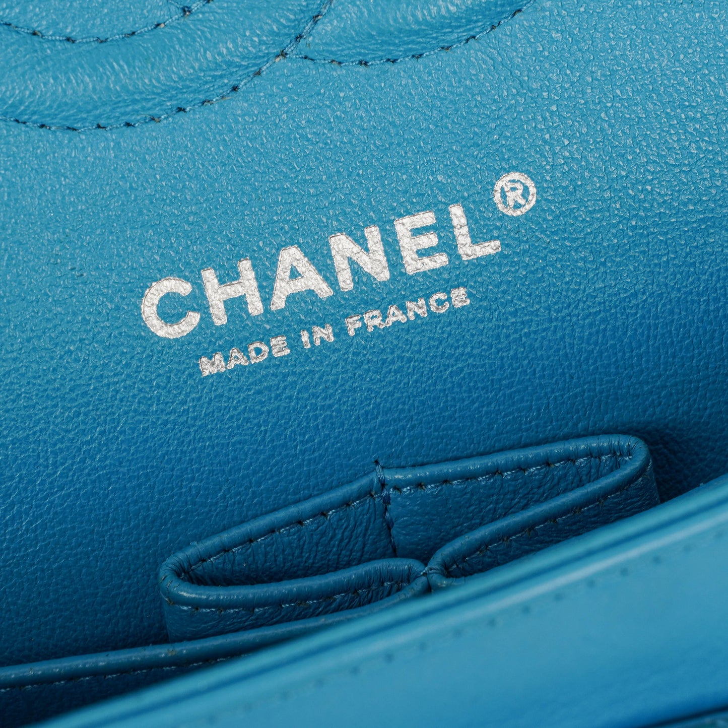 Chanel Medium Clasic Double Flap Blue Patent Quilted Leather With Silver-tone Hardware