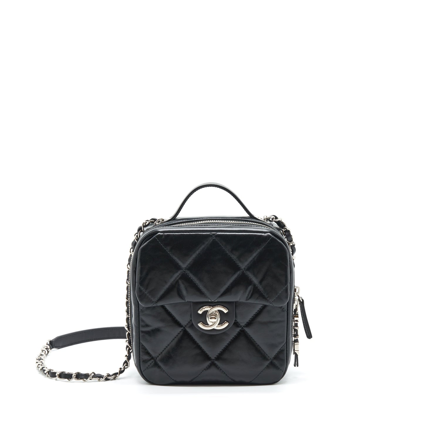 Chanel Quilted Vertical Top Handle Bag Calfskin Black