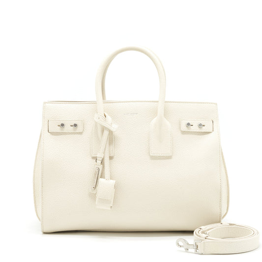 Saint Laurent () Sac De Jour Tote Purse Calfskin White