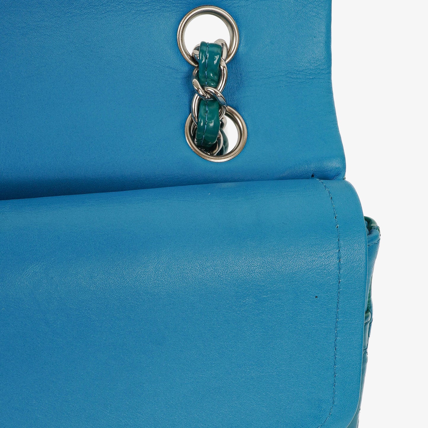 Chanel Medium Clasic Double Flap Blue Patent Quilted Leather With Silver-tone Hardware