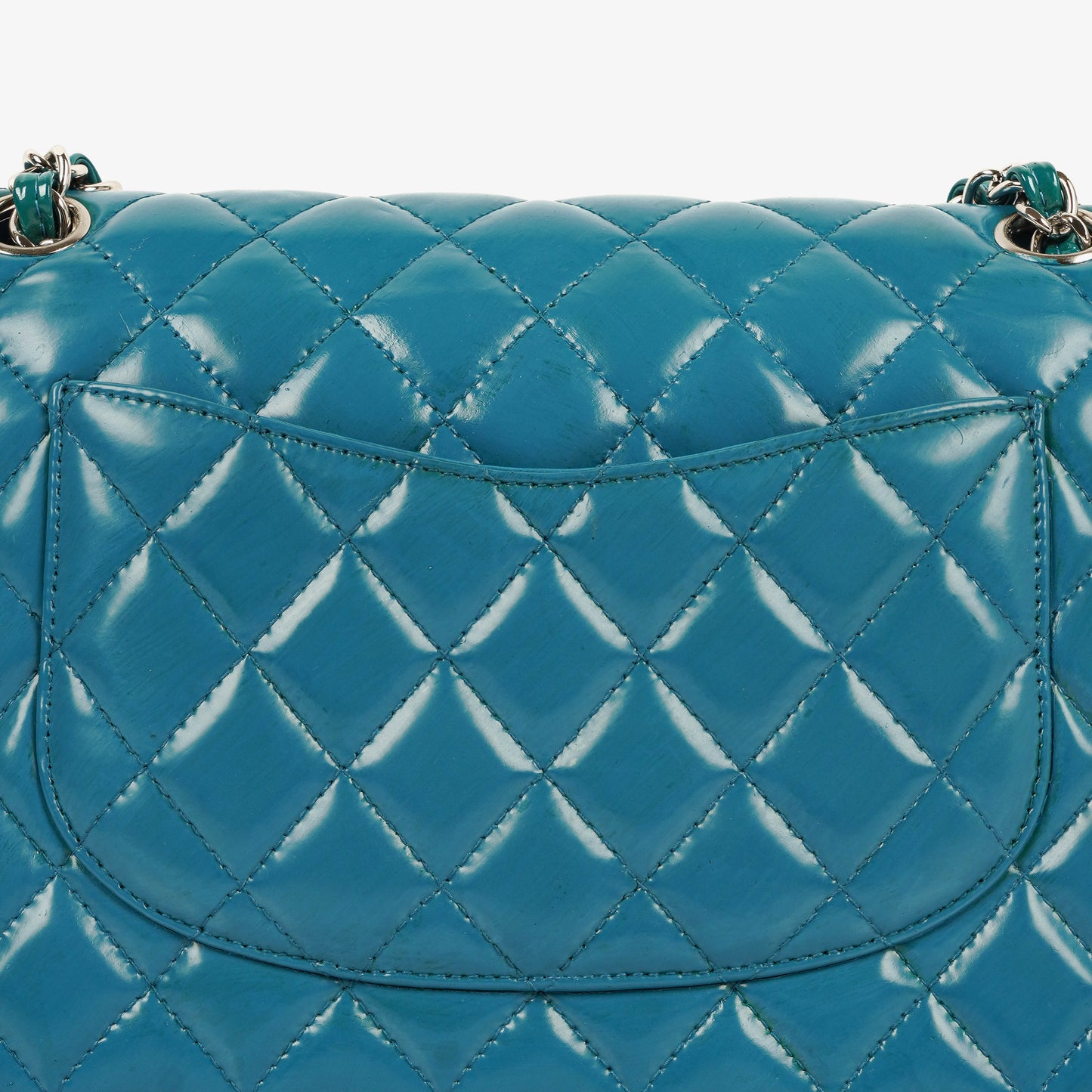 Chanel Medium Clasic Double Flap Blue Patent Quilted Leather With Silver-tone Hardware