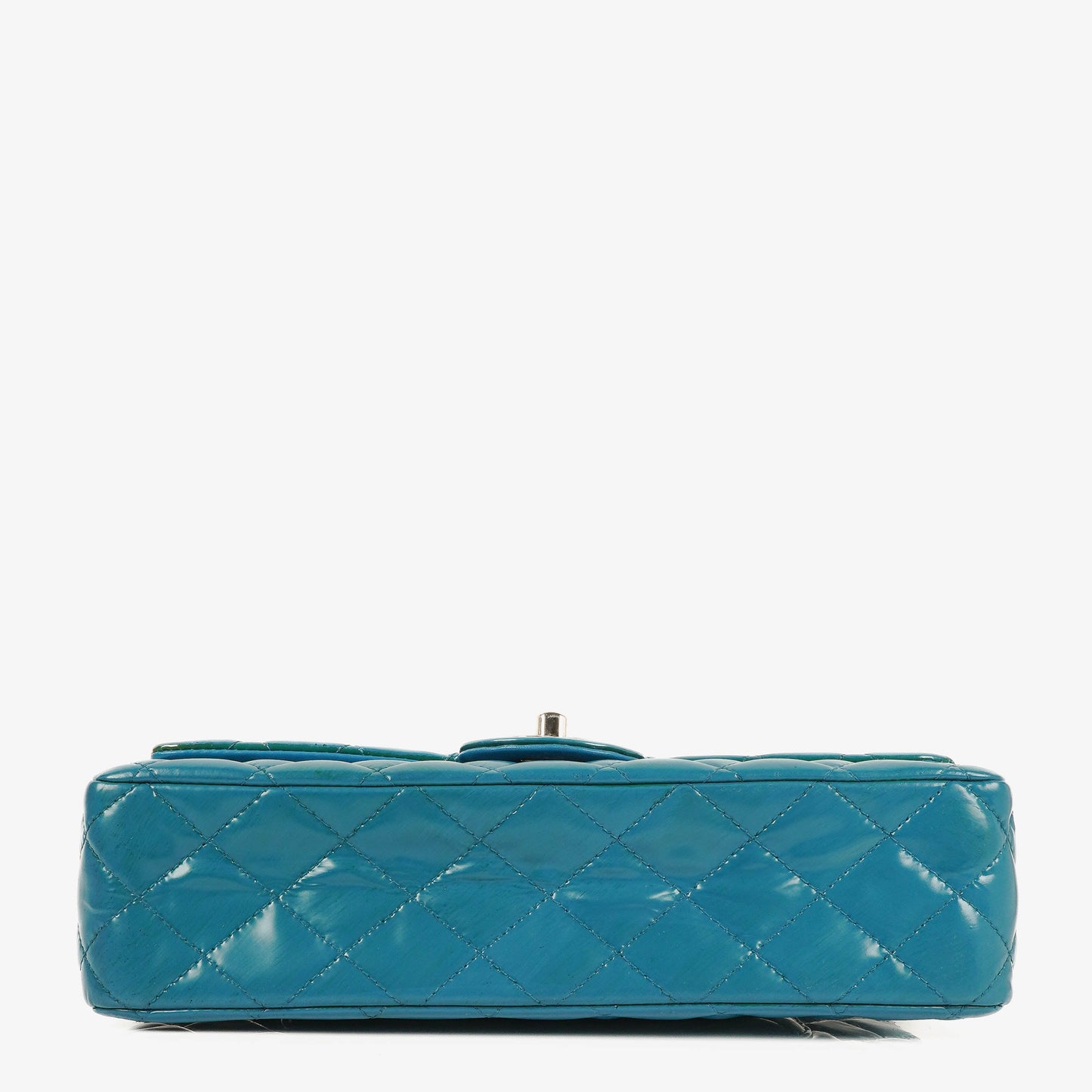 Chanel Medium Clasic Double Flap Blue Patent Quilted Leather With Silver-tone Hardware