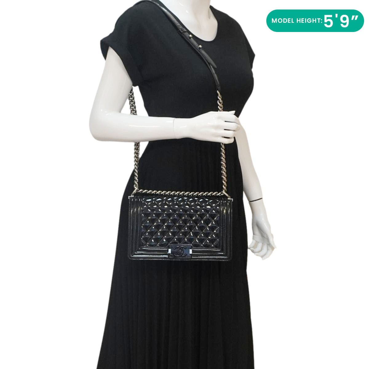 Chanel Boy Flap Medium Plexiglass Patent Leather Crossbody Bag Black