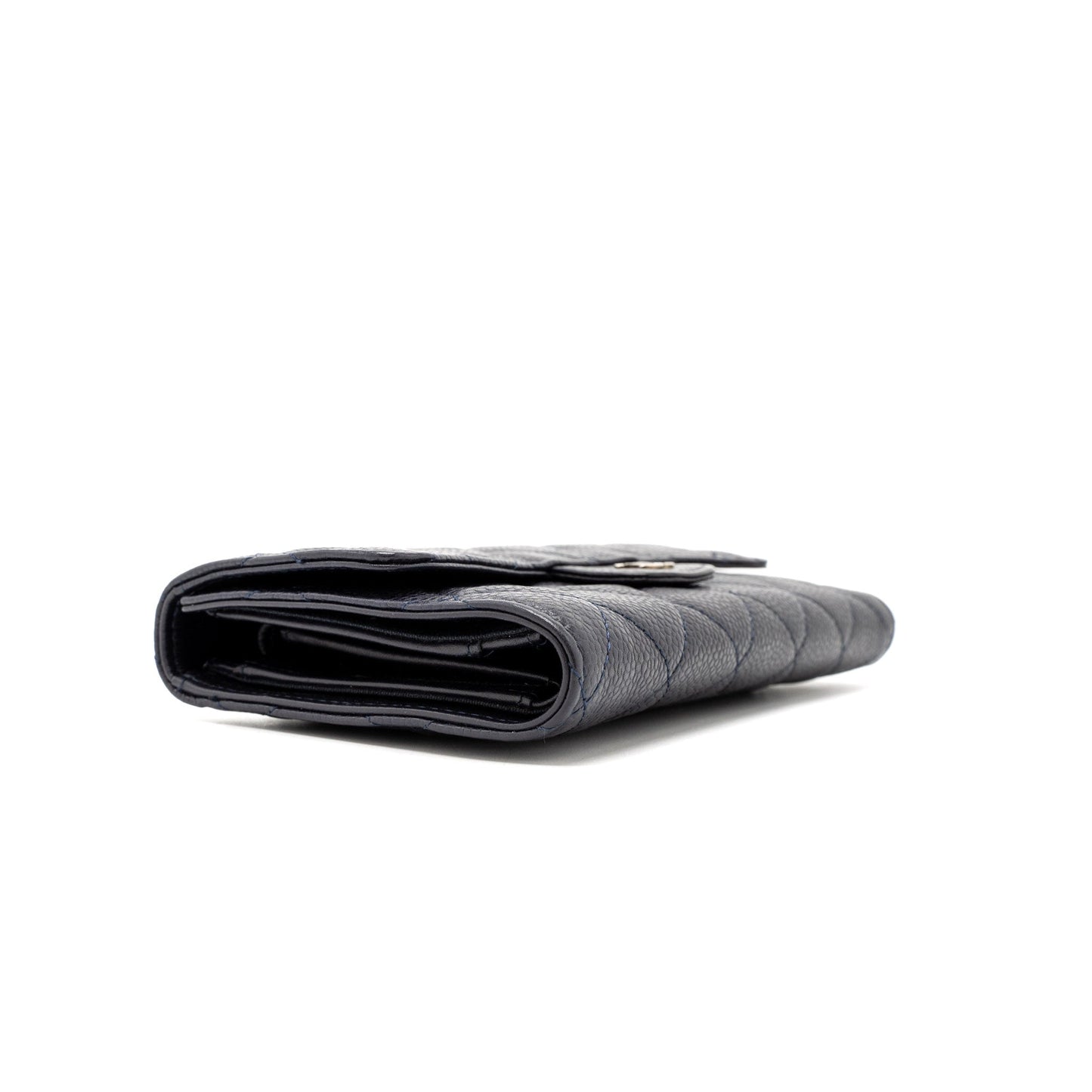 Chanel Classic Quilted Flap Long Wallet Caviar Dark Blue