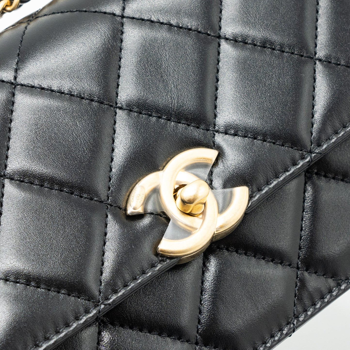 Chanel 24c Gold Crush Mini Flap Bag Calfskin Black  (Microchip)