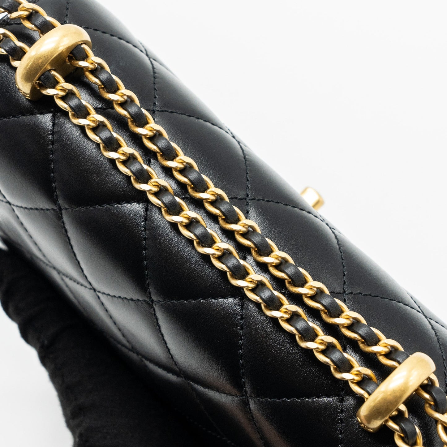 Chanel 24c Gold Crush Mini Flap Bag Calfskin Black  (Microchip)