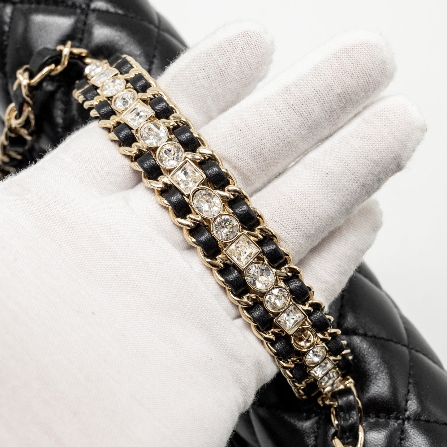 Chanel 23a Crystal Top Handle Flap Bag Shiny Lambskin Black L(microchip)
