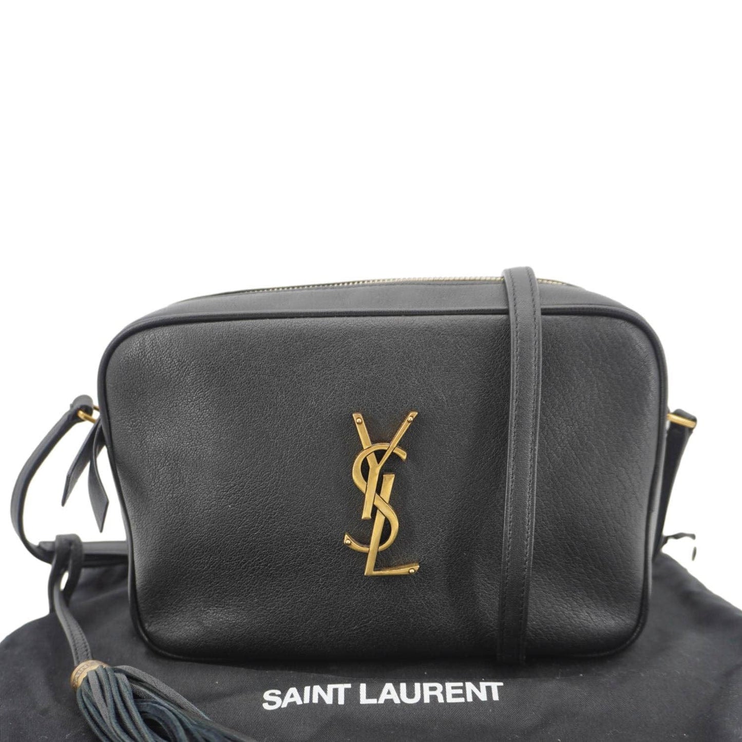 YVES SAINT LAURENT Lou Grained Leather Camera Crossbody Bag Black
