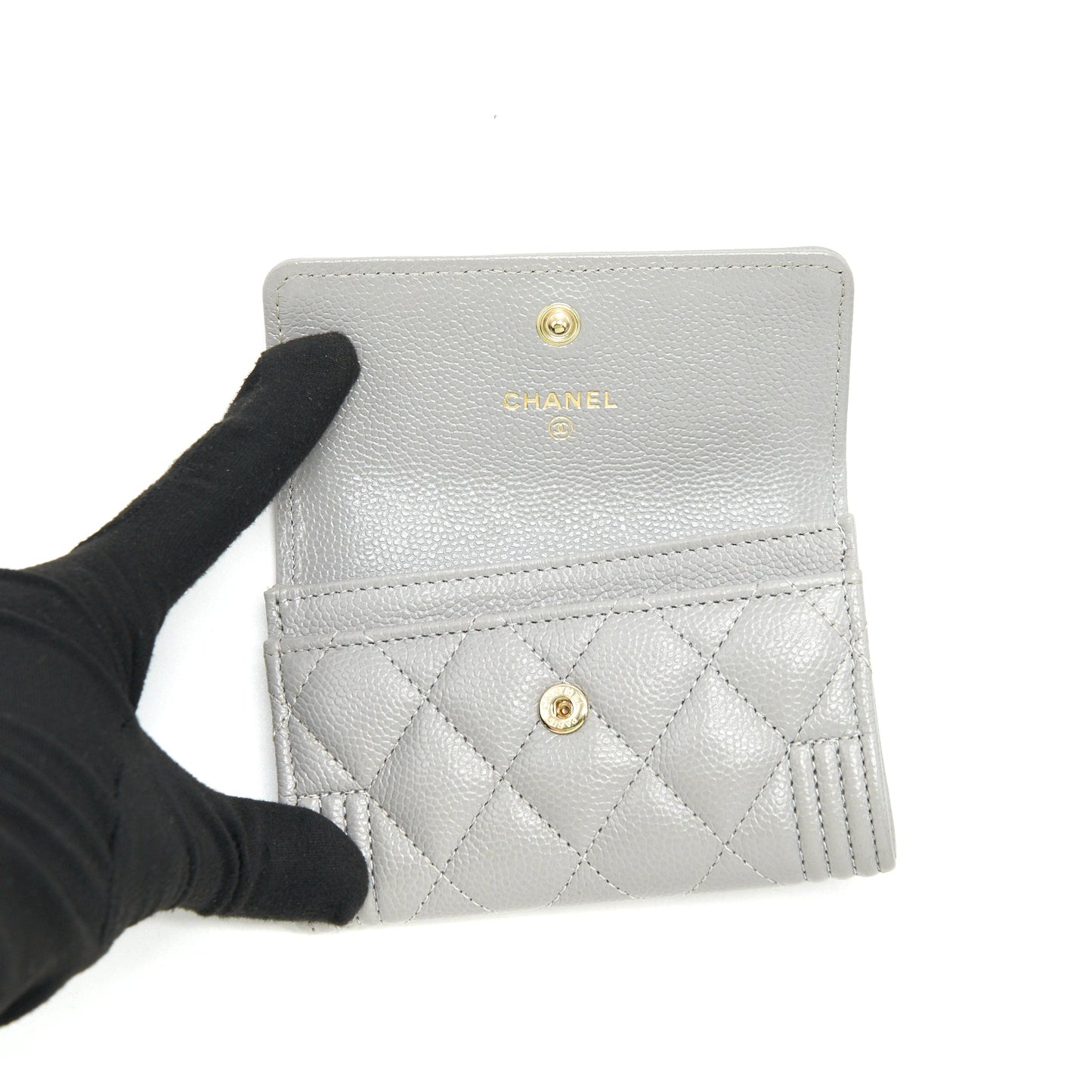 Chanel Boy Flap card holder Caviar light Grey L