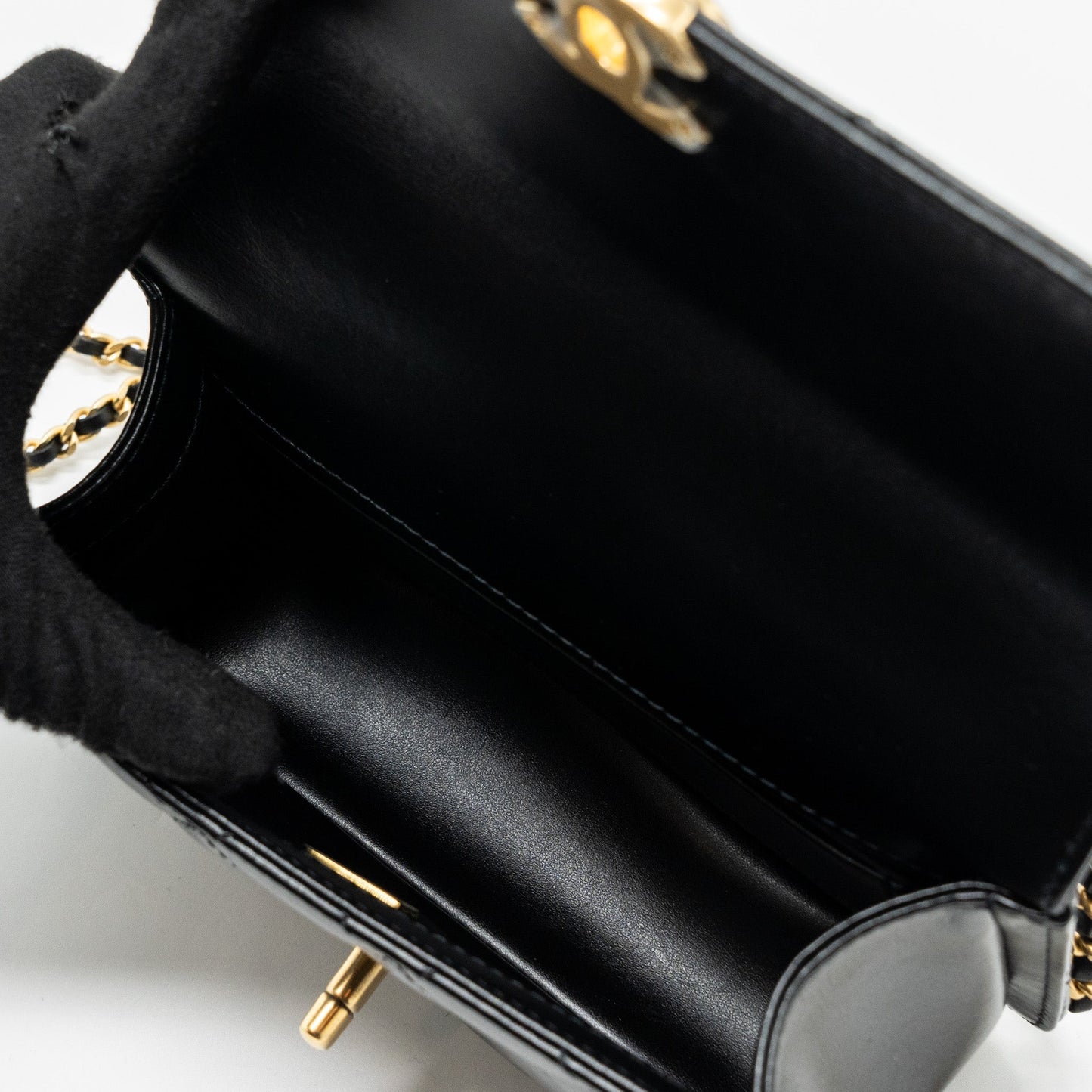 Chanel 24c Gold Crush Mini Flap Bag Calfskin Black  (Microchip)