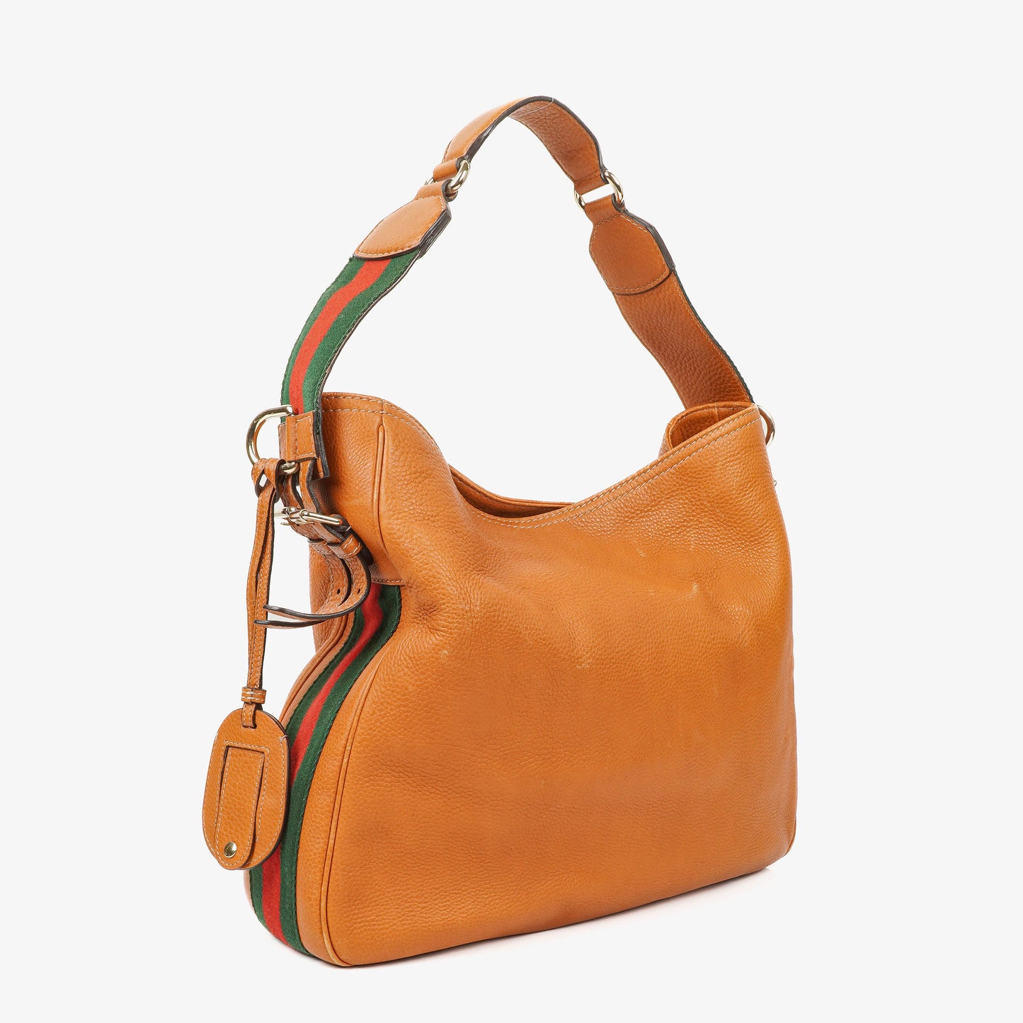 Gucci Web Striped Brown Lerahter Hobo Bag