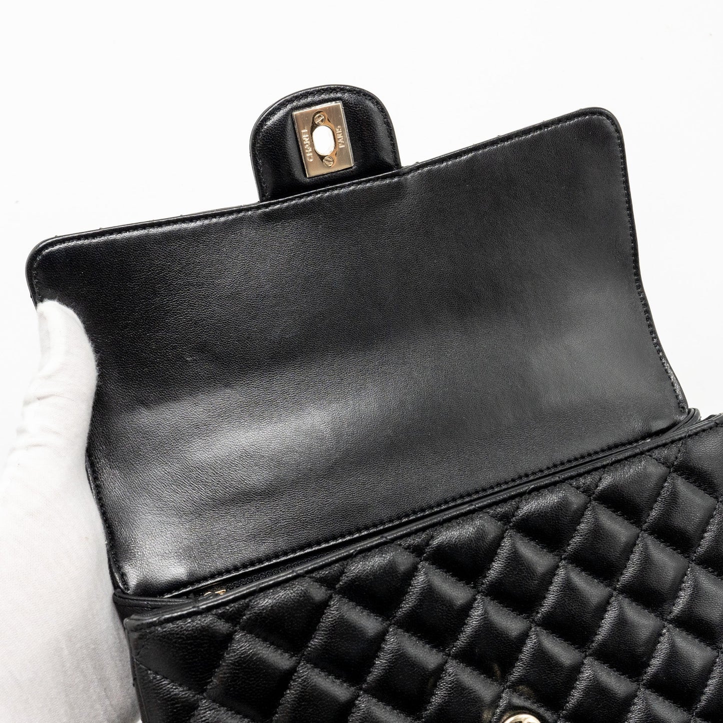 Chanel 23a Crystal Top Handle Flap Bag Shiny Lambskin Black L(microchip)