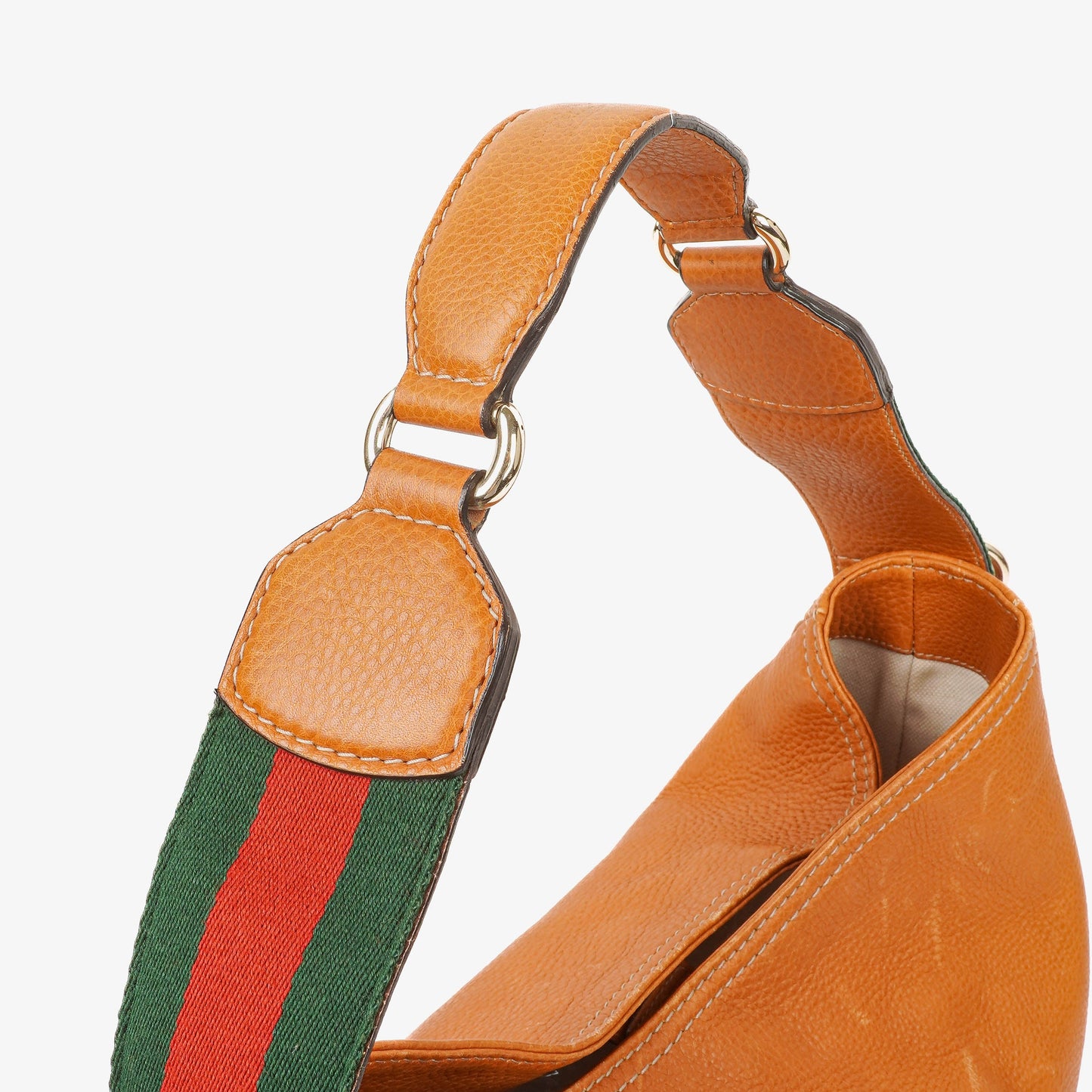 Gucci Web Striped Brown Lerahter Hobo Bag