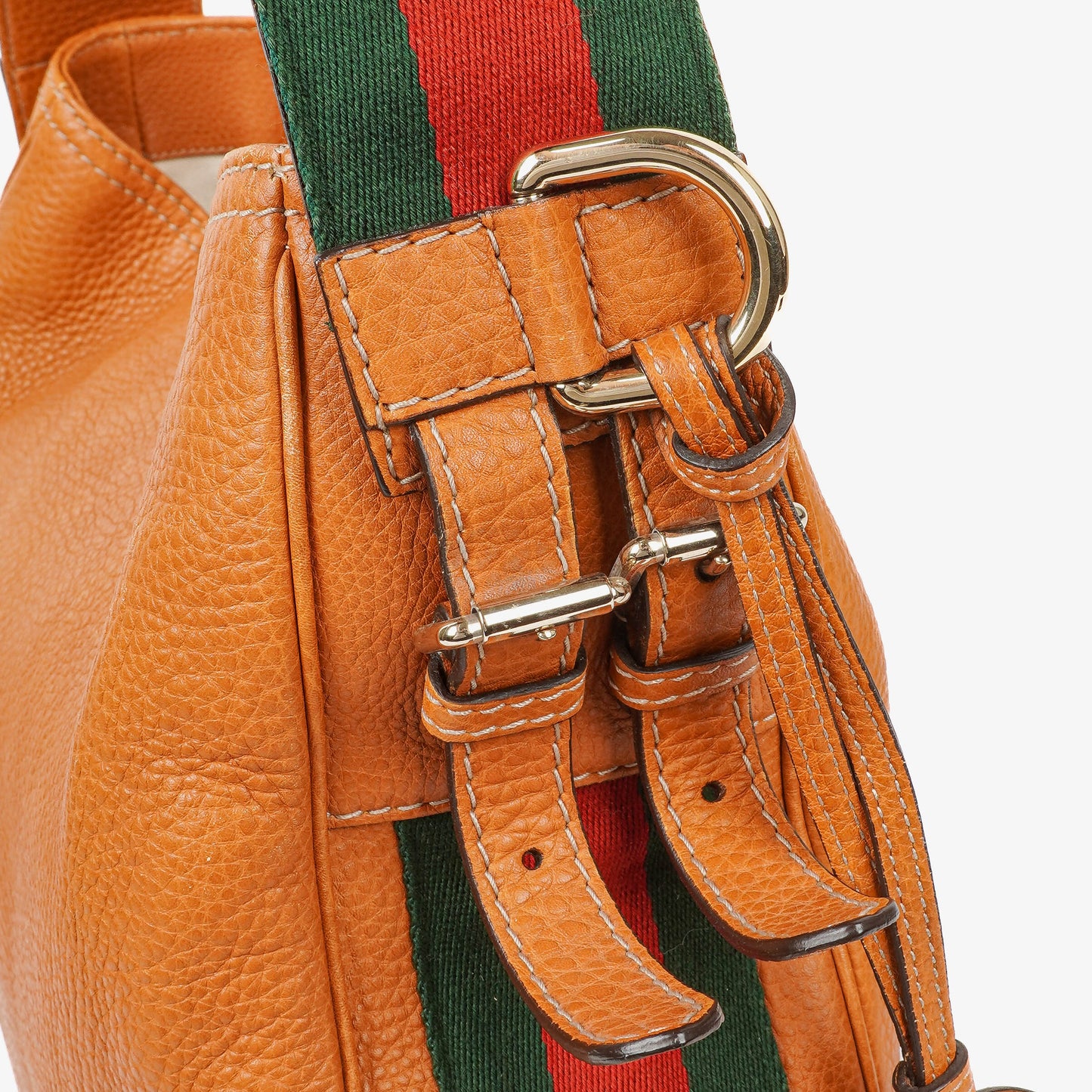 Gucci Web Striped Brown Lerahter Hobo Bag