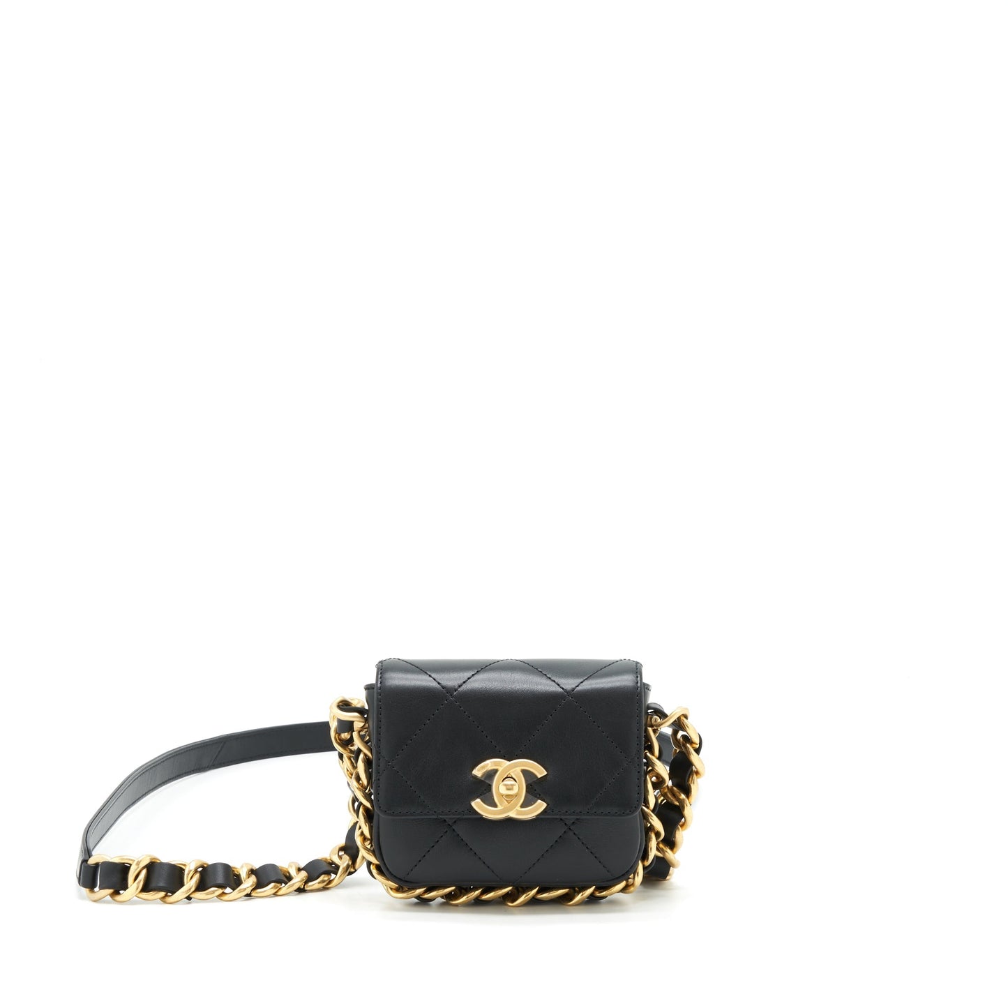 Chanel Mini Flap Giant Chain Crossbody Bag Lambskin Black Brushed