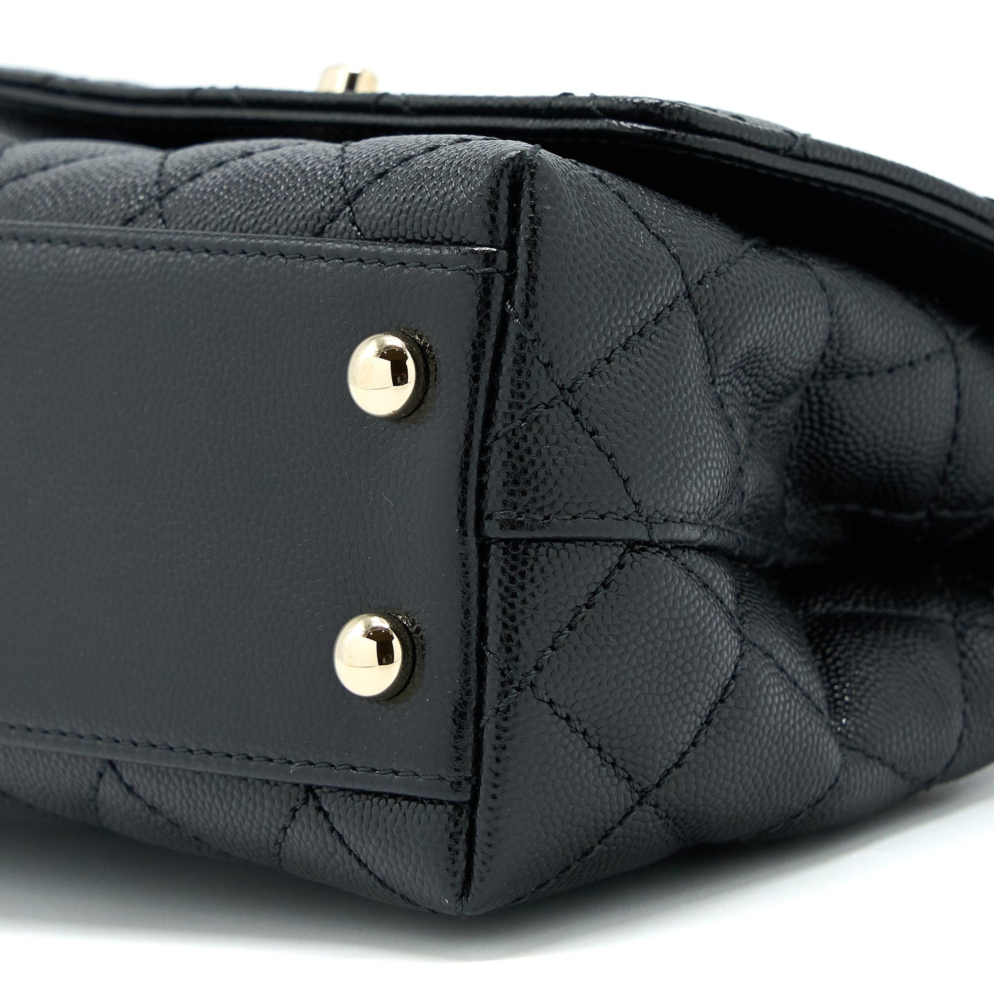 Chanel Mini Coco Handle Bag With Dark Red Handle Caviar Black L(Microchip)