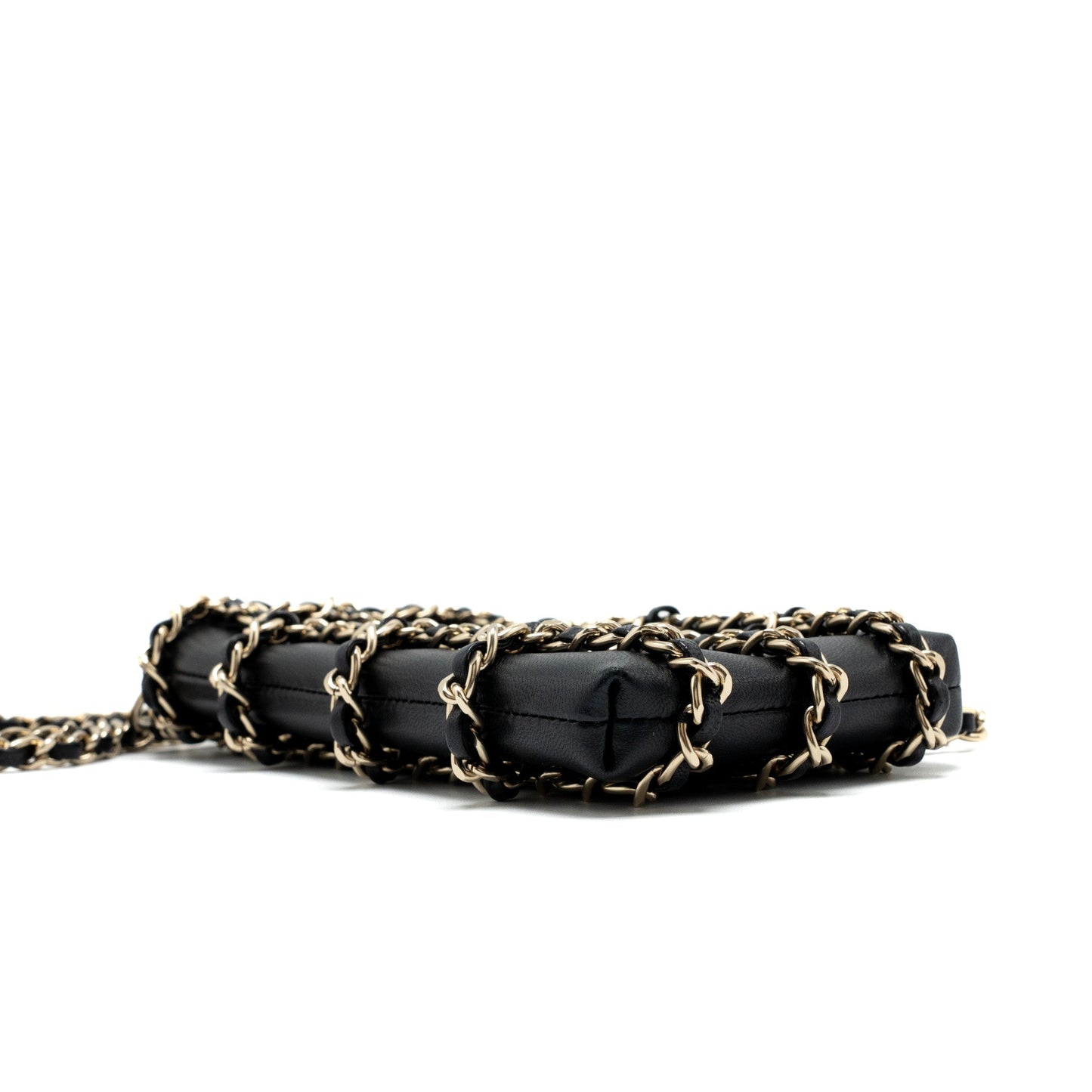 Chanel Gold Cluth O Chain Vertical Phone Holder Lambskin Black