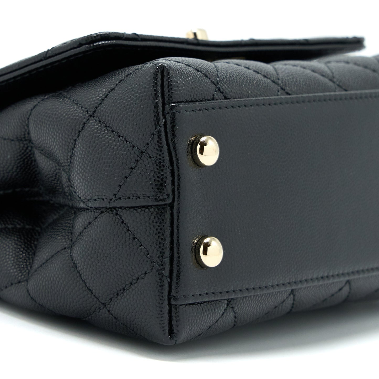 Chanel Mini Coco Handle Bag With Dark Red Handle Caviar Black L(Microchip)