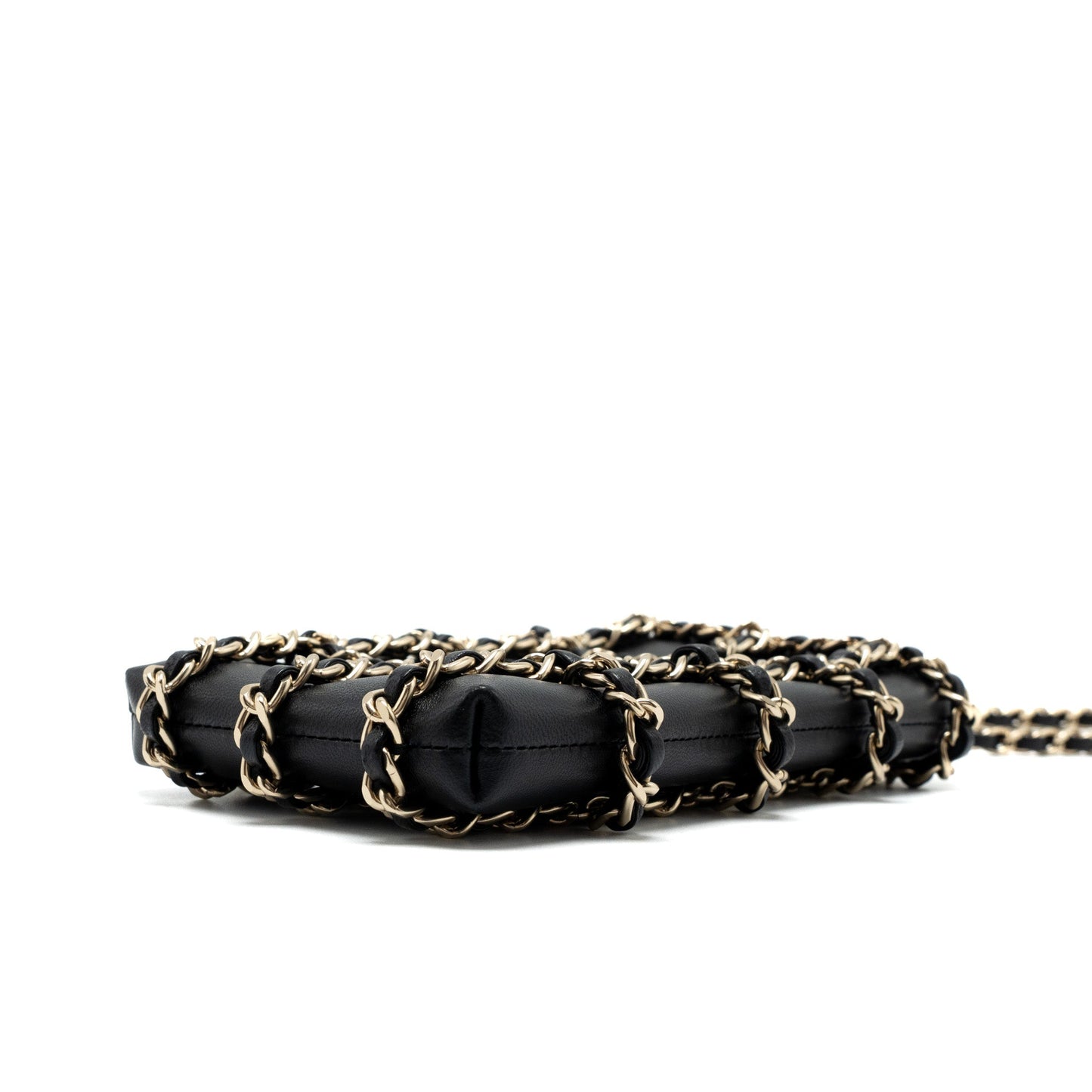 Chanel Gold Cluth O Chain Vertical Phone Holder Lambskin Black