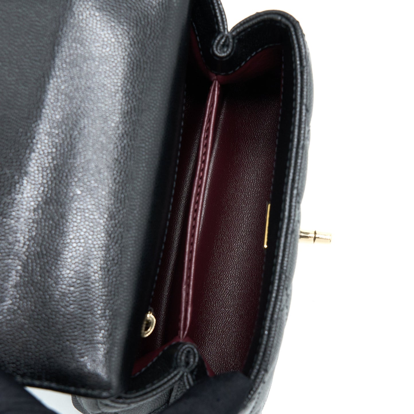 Chanel Mini Coco Handle Bag With Dark Red Handle Caviar Black L(Microchip)