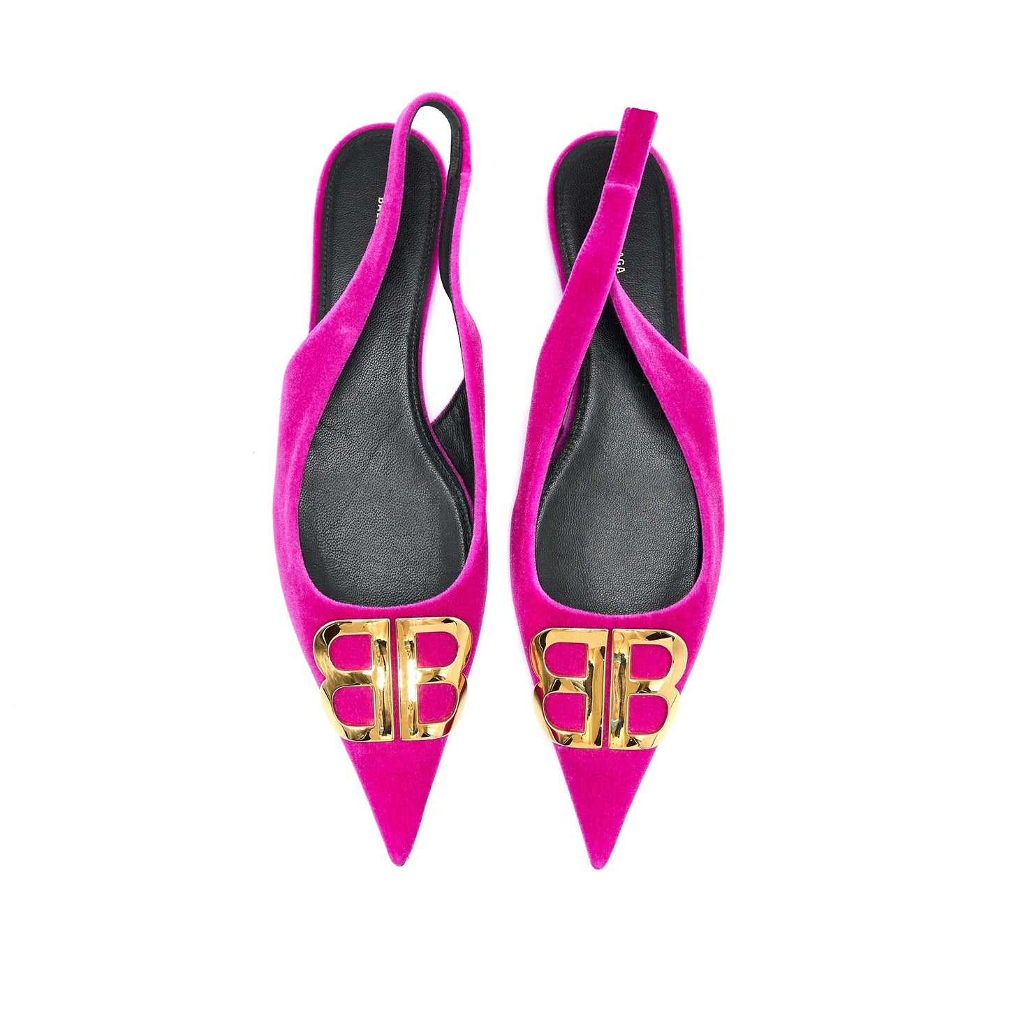 Balenciaga Size 39.5 Ballet Flats Velvet Pink Gold Tone