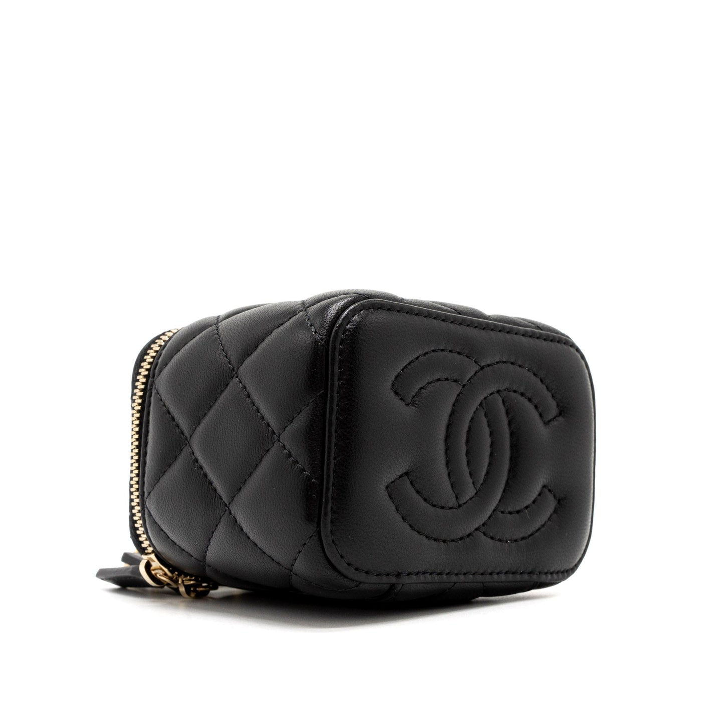 Chanel Pearl Crush Mini Vanity with Chain Lambskin Black Brushed  (Microchip)