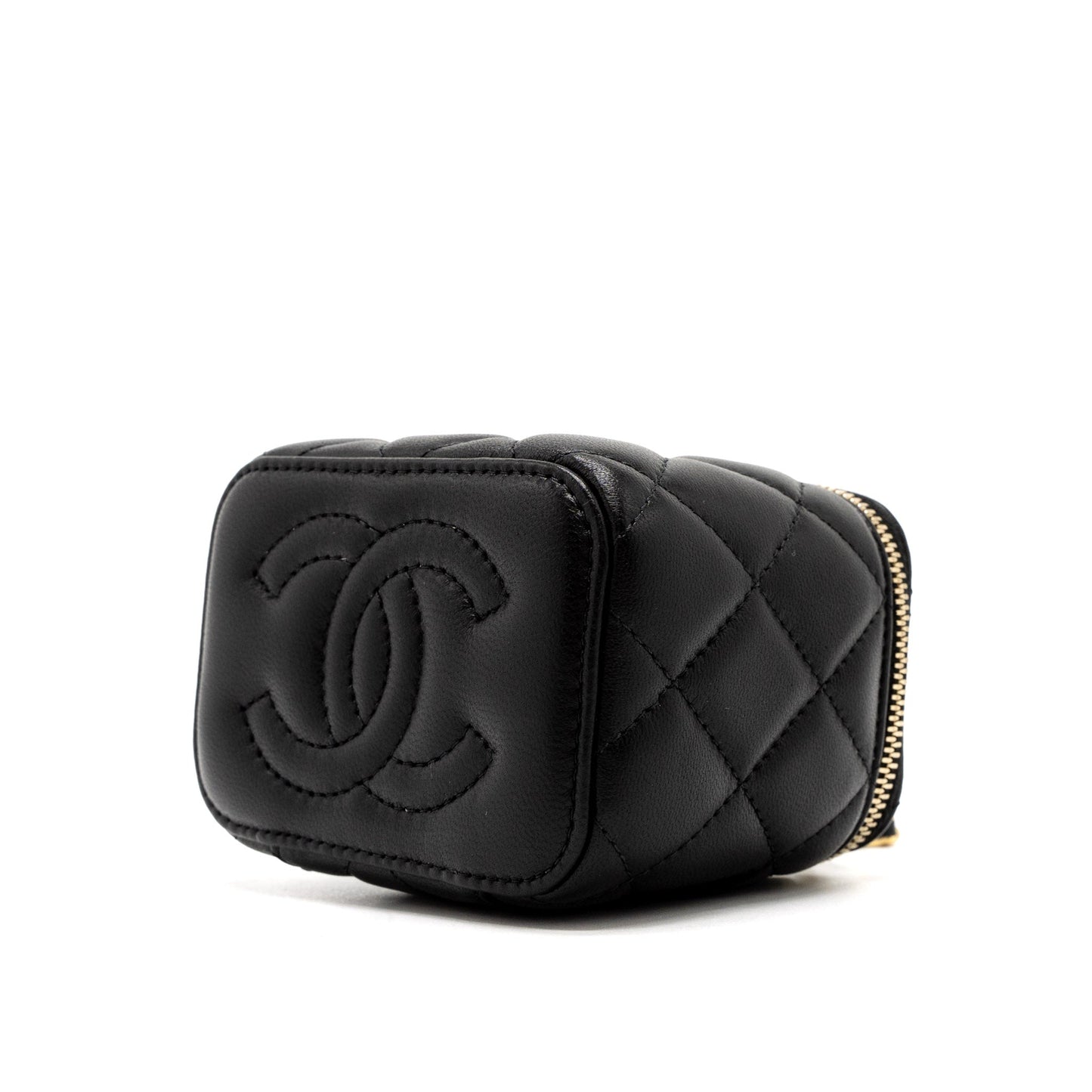 Chanel Pearl Crush Mini Vanity with Chain Lambskin Black Brushed  (Microchip)