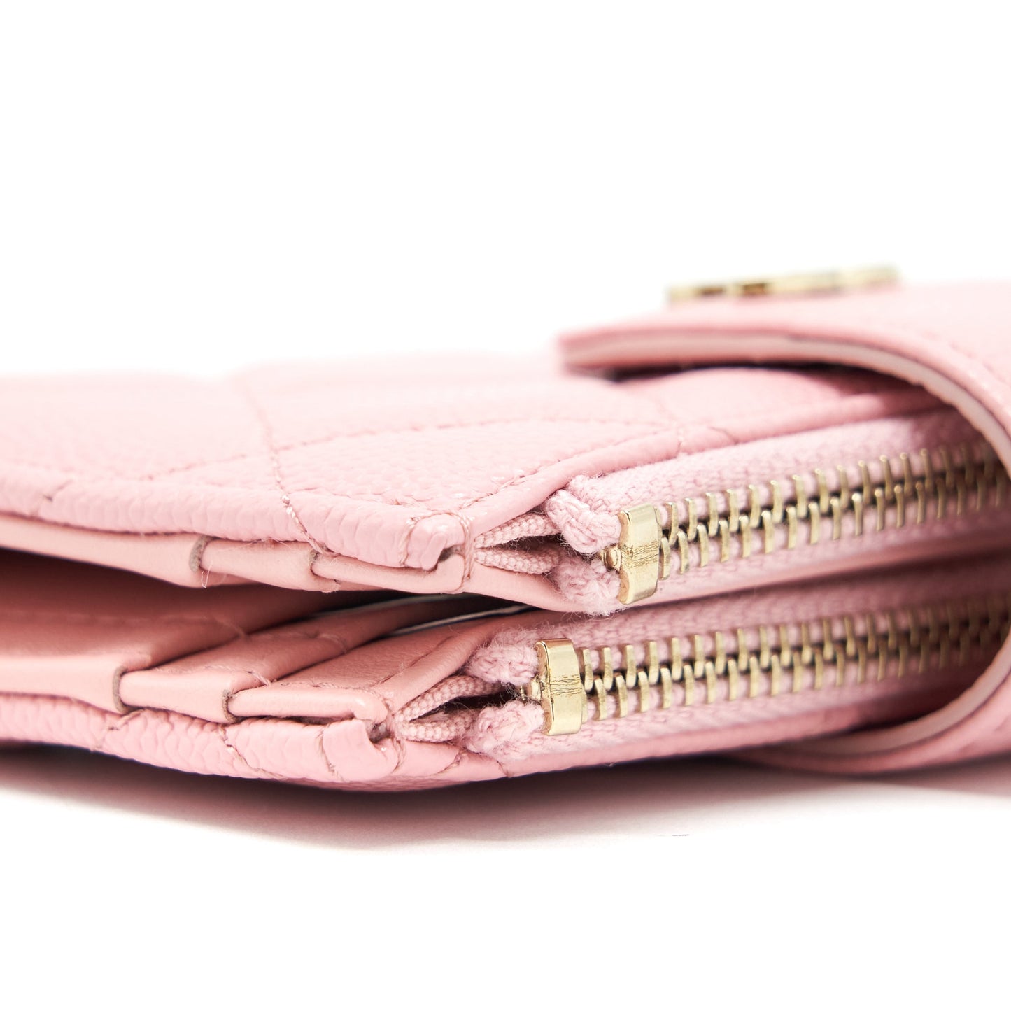 Chanel Double Zip Card Holder Caviar Pink L